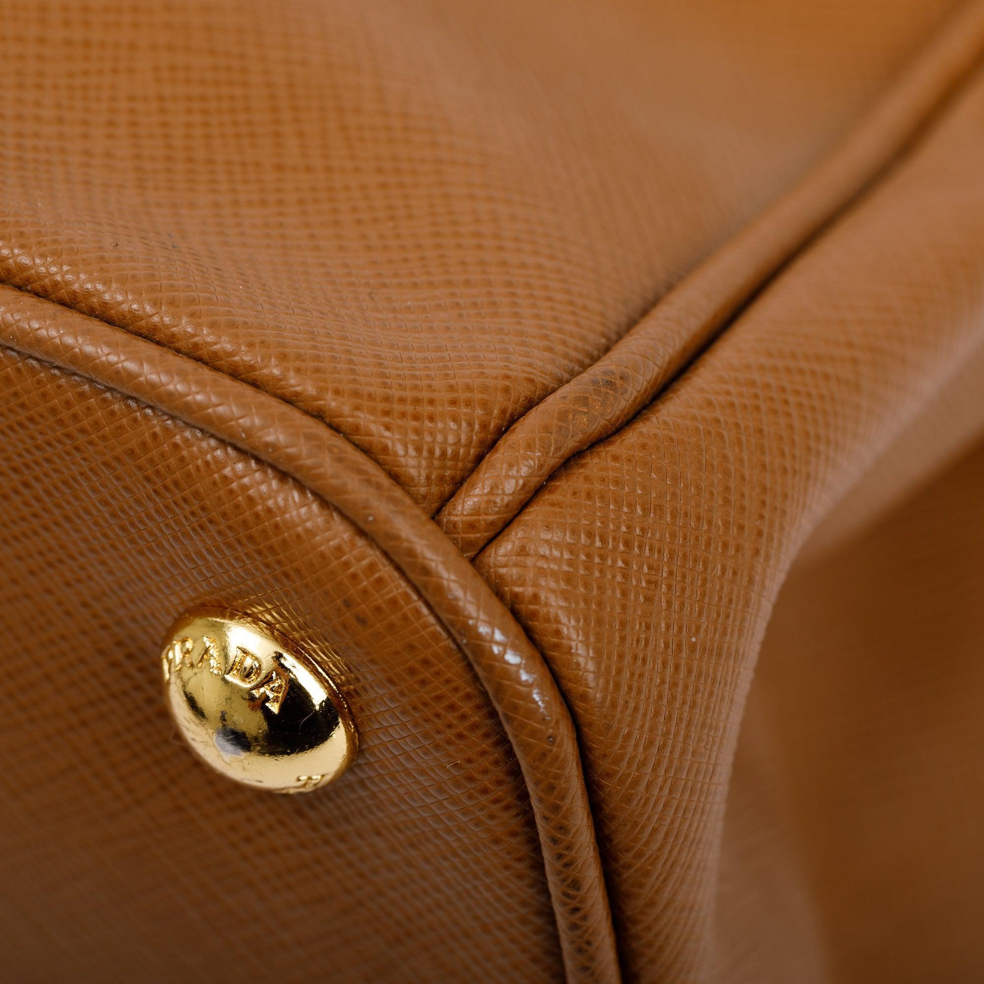 Prada Brown Saffiano Lux Medium Double Zip Galleria Tote w/ Strap
