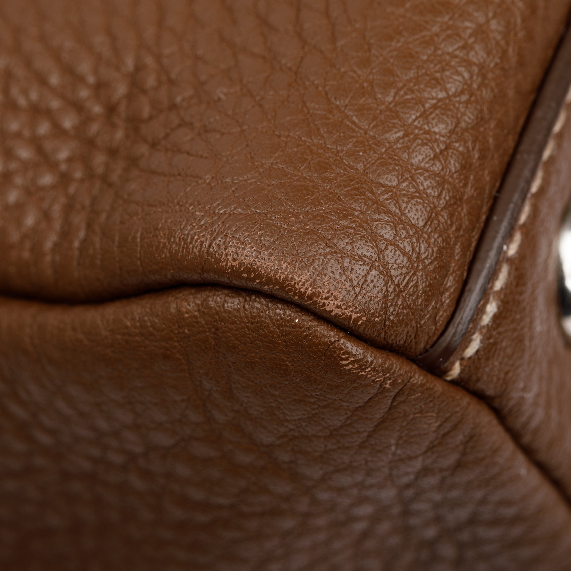 Prada Brown Vitello Daino Leather Medium Bauletto Logo Bag