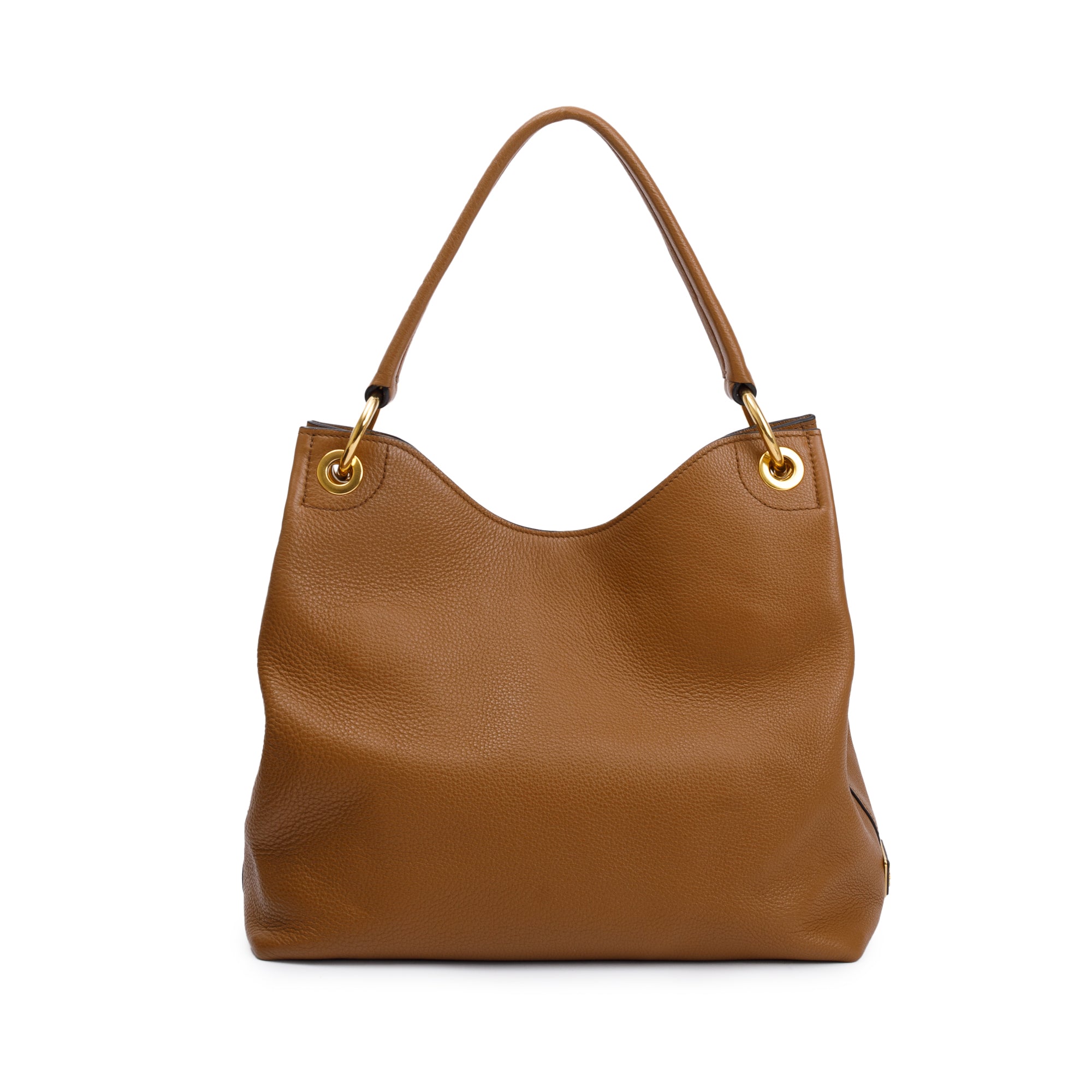 Prada Brown Vitello Daino Medium Logo Hobo Bag w/ Authenticity Card