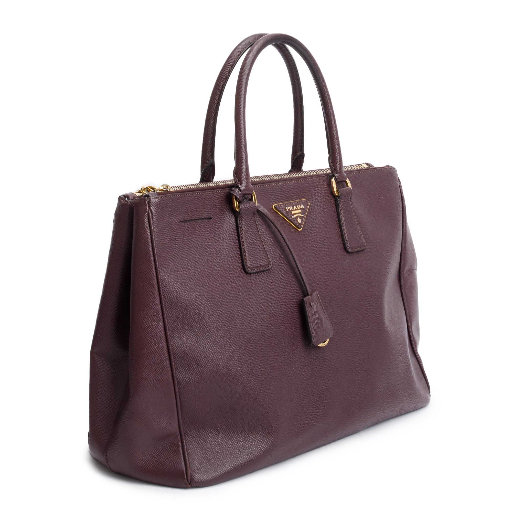 Prada Burgundy Saffiano Lux Large Double Zip Galleria Tote