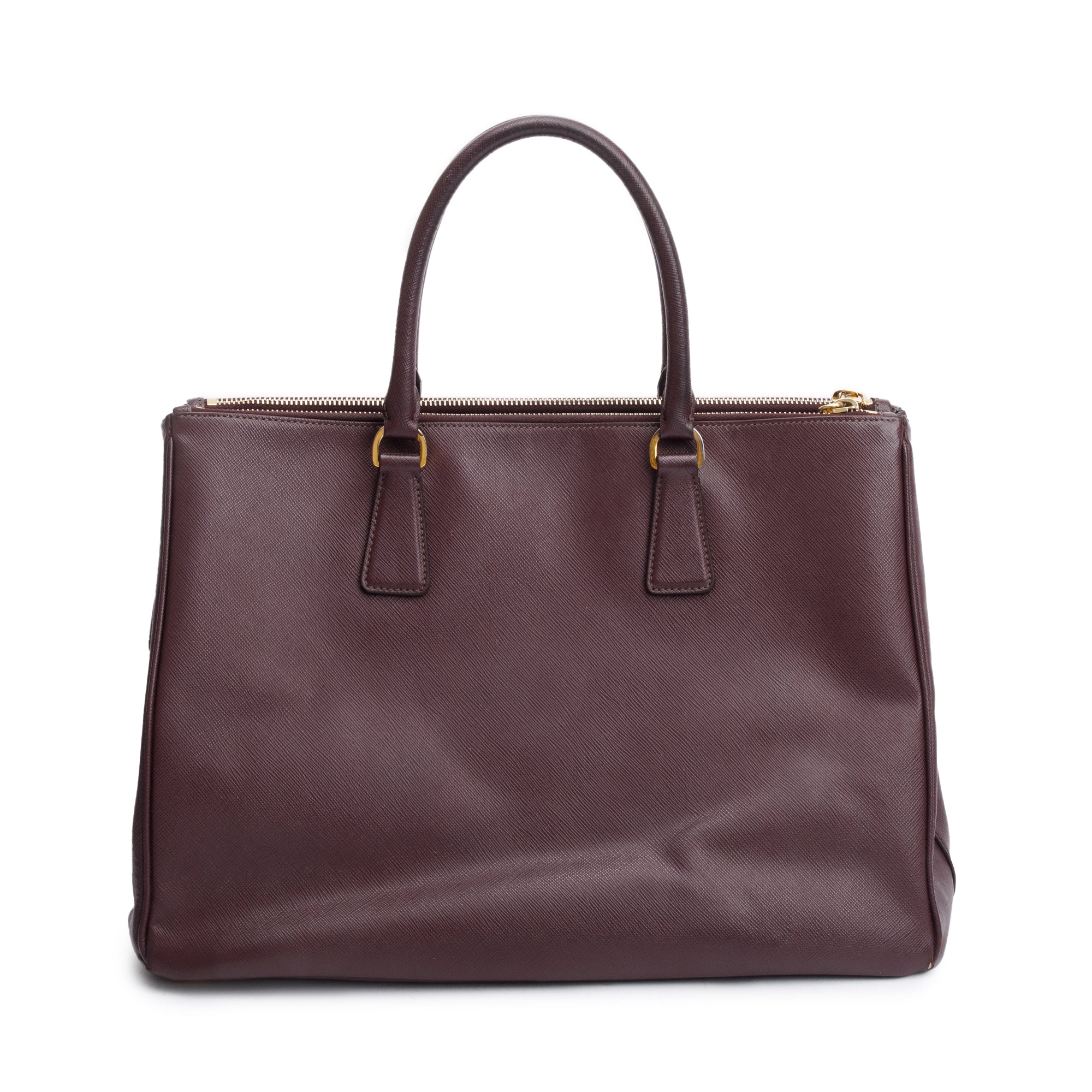 Prada Burgundy Saffiano Lux Large Double Zip Galleria Tote