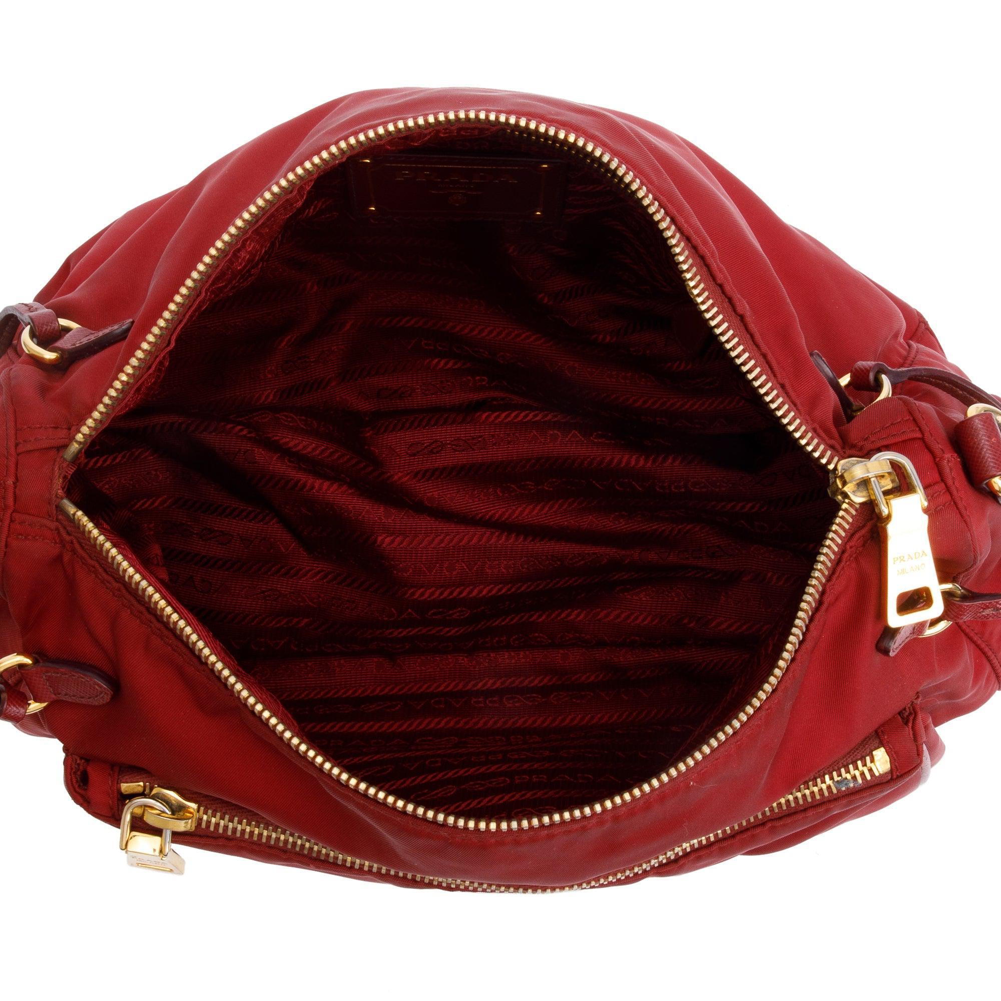 Prada Burgundy Saffiano-Trimmed Tessuto Nylon Crossbody Bag