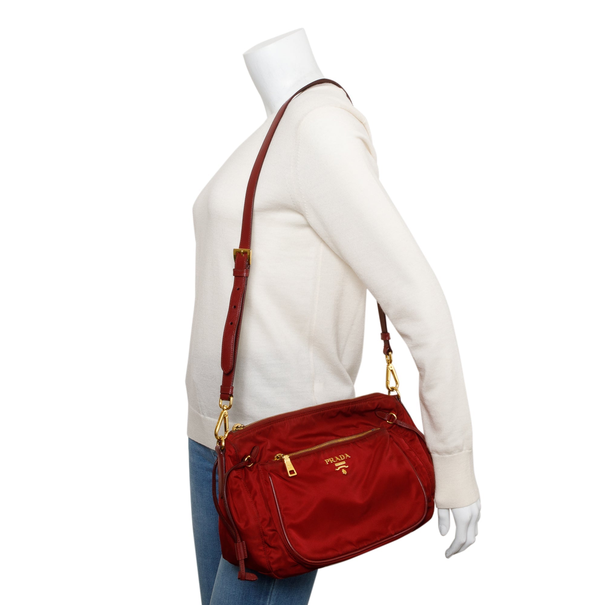 Prada Burgundy Saffiano-Trimmed Tessuto Nylon Crossbody Bag