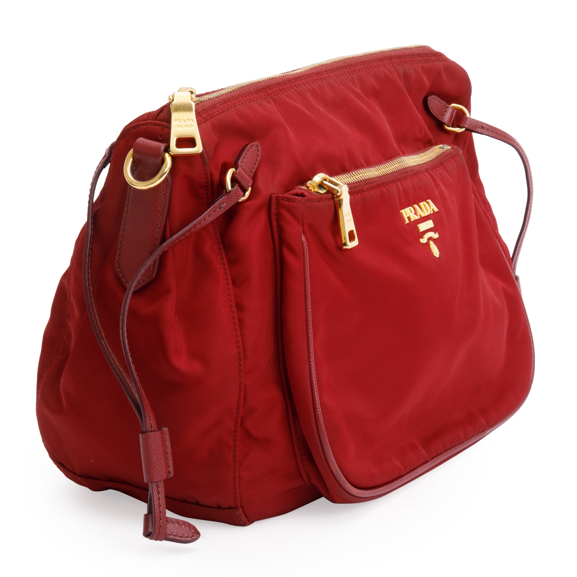 Prada Burgundy Saffiano-Trimmed Tessuto Nylon Crossbody Bag