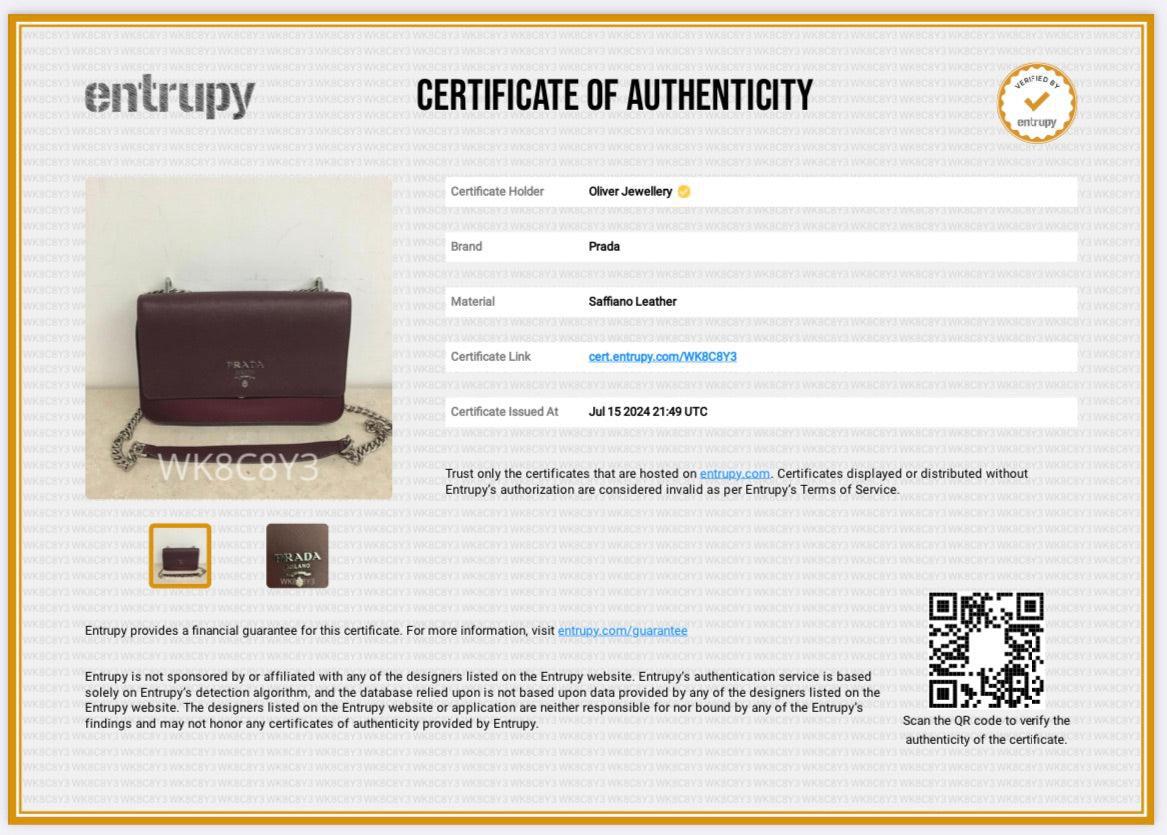 Prada Burgundy Tessuto Saffiano Leather Flap Shoulder Bag w/ Authenticity Card
