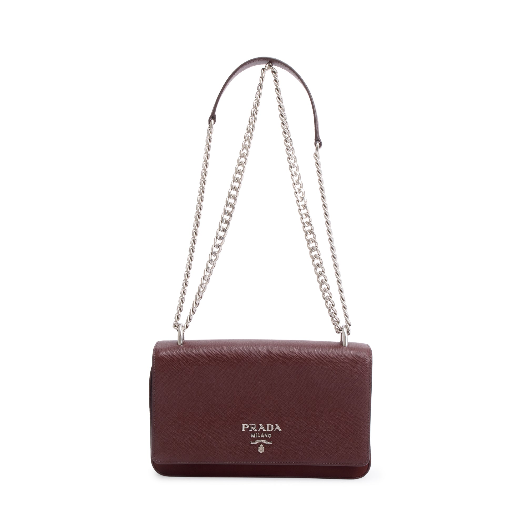 Prada Burgundy Tessuto Saffiano Leather Flap Shoulder Bag w/ Authenticity Card