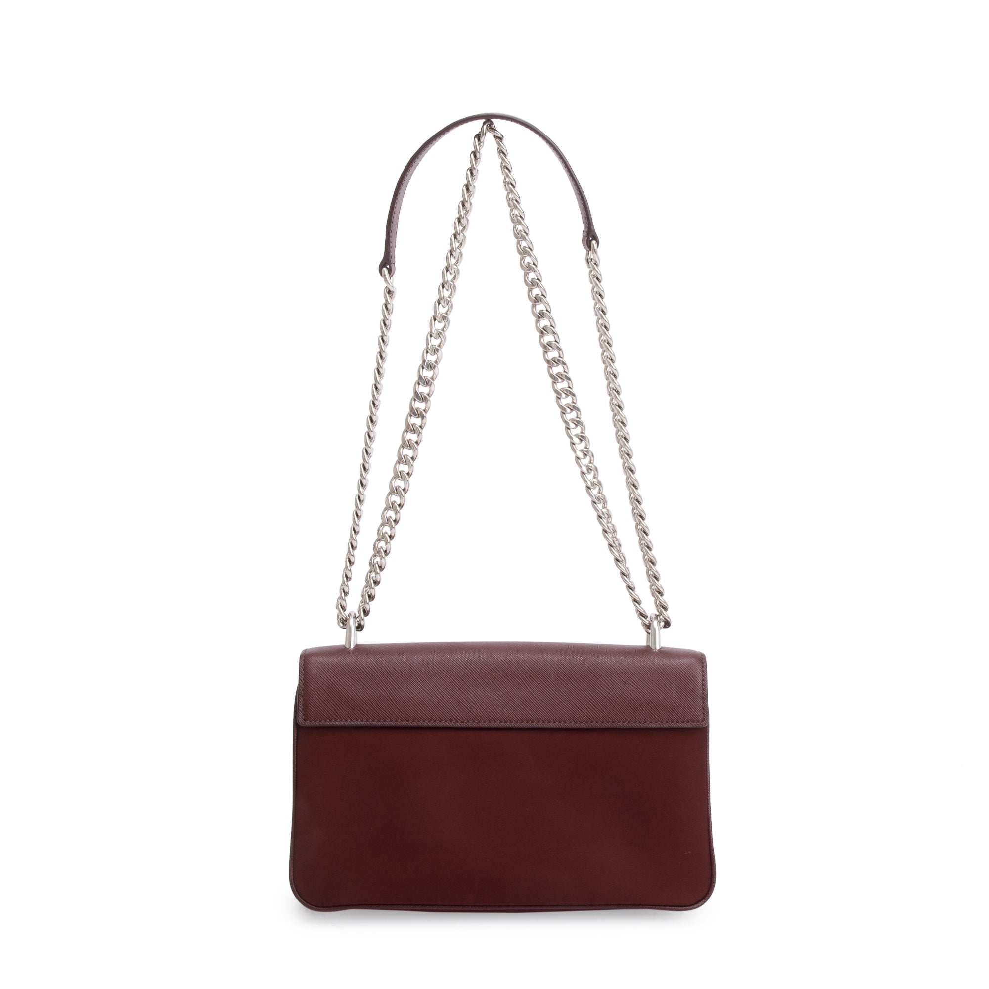 Prada Burgundy Tessuto Saffiano Leather Flap Shoulder Bag w/ Authenticity Card