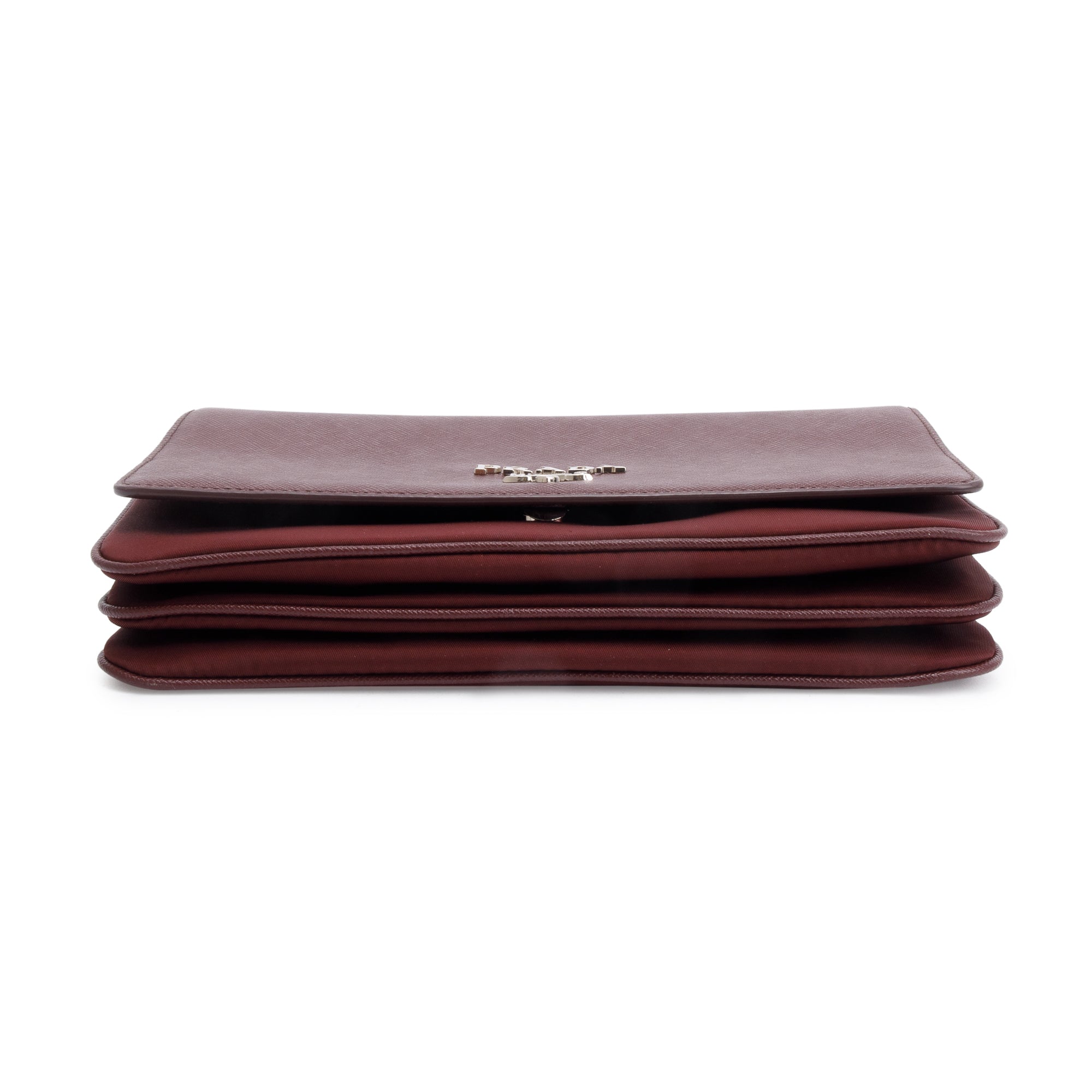 Prada Burgundy Tessuto Saffiano Leather Flap Shoulder Bag w/ Authenticity Card