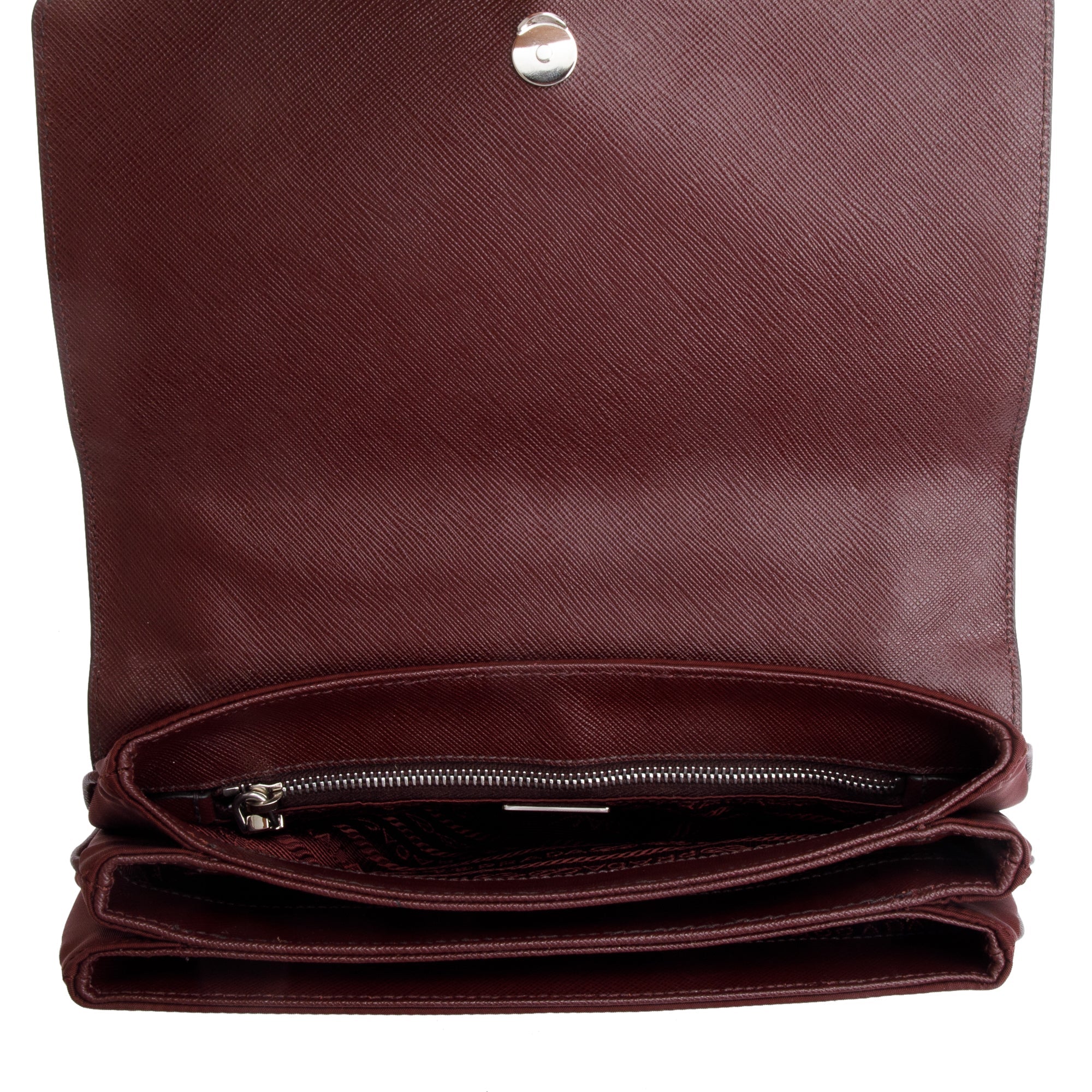 Prada Burgundy Tessuto Saffiano Leather Flap Shoulder Bag w/ Authenticity Card