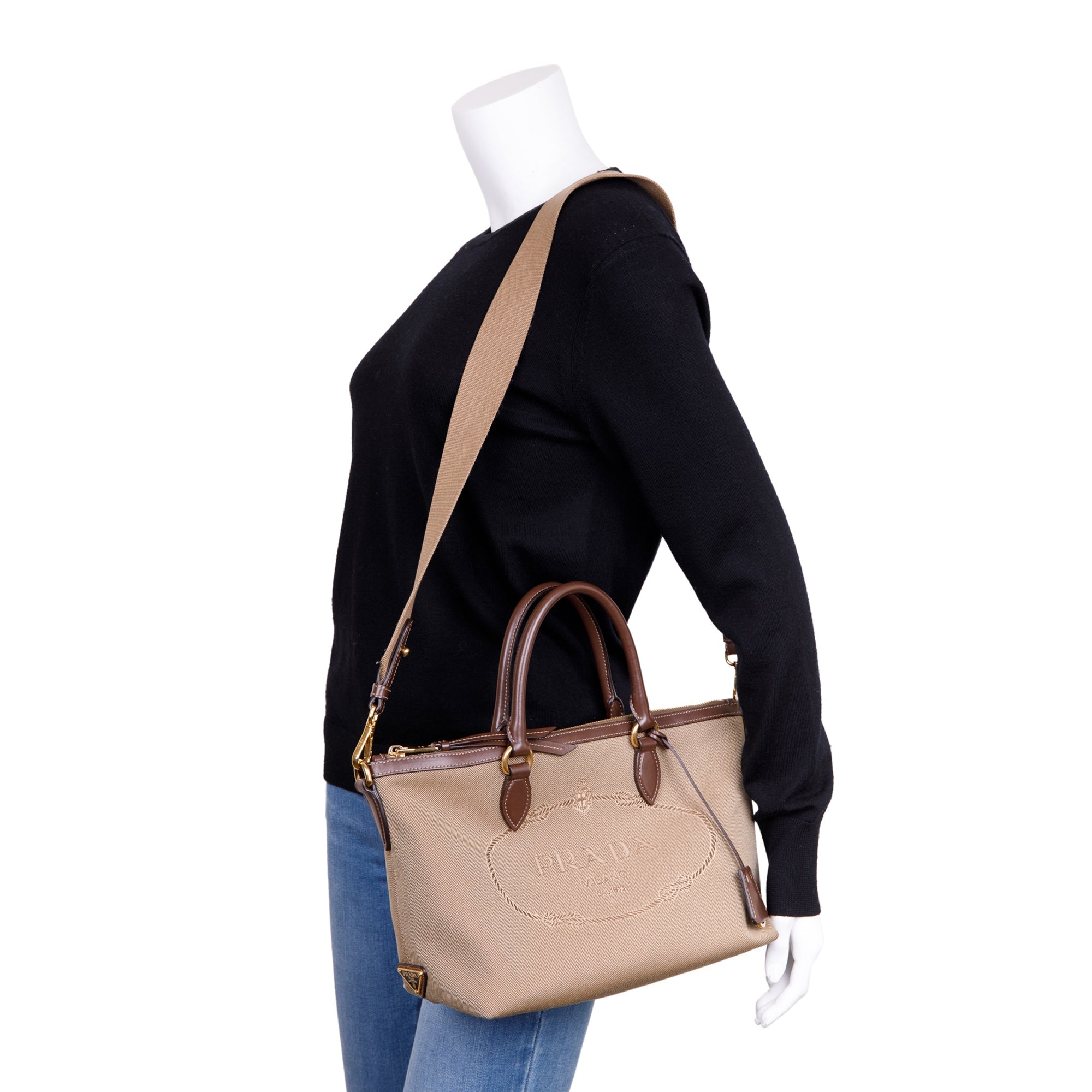 Prada Canapa Logo Jacquard Tote w/ Strap