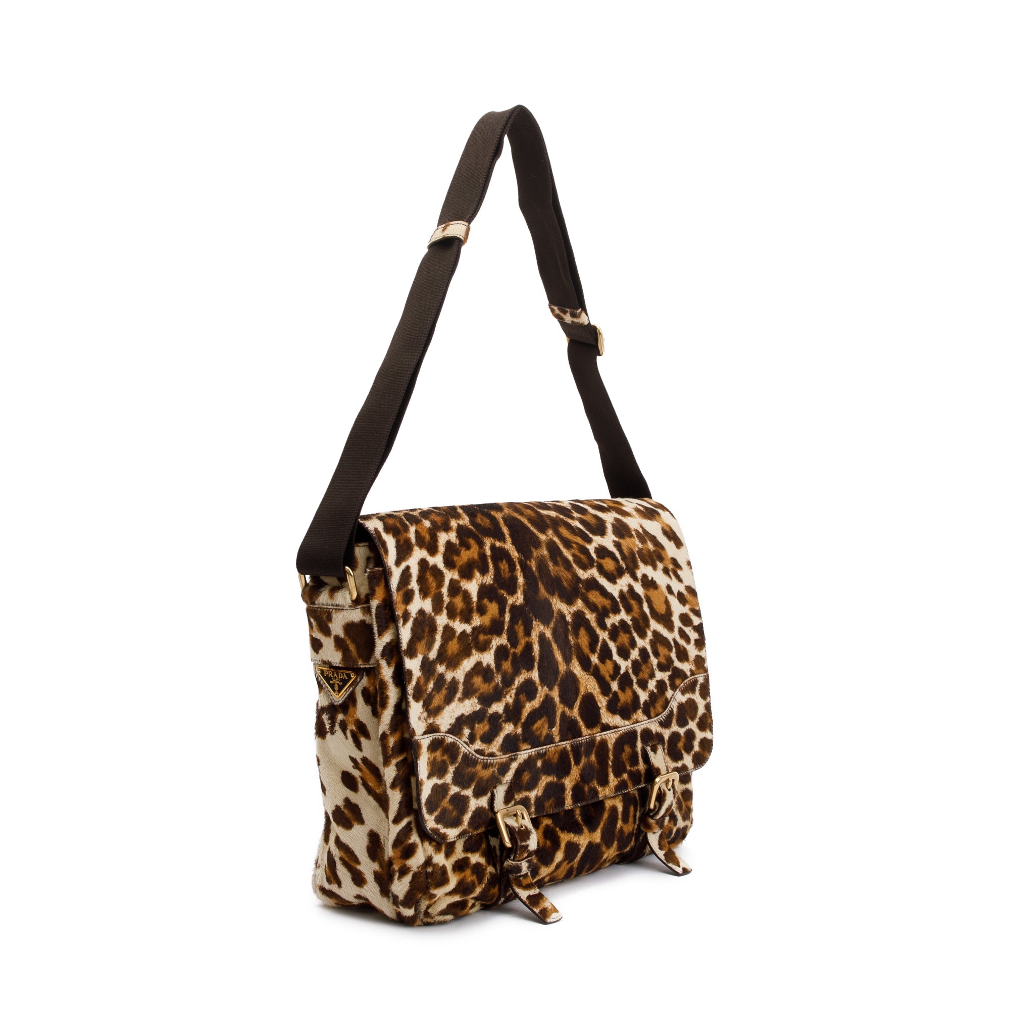 Prada Cavallino Leopard Print Messenger Bag w/ Authenticity Card