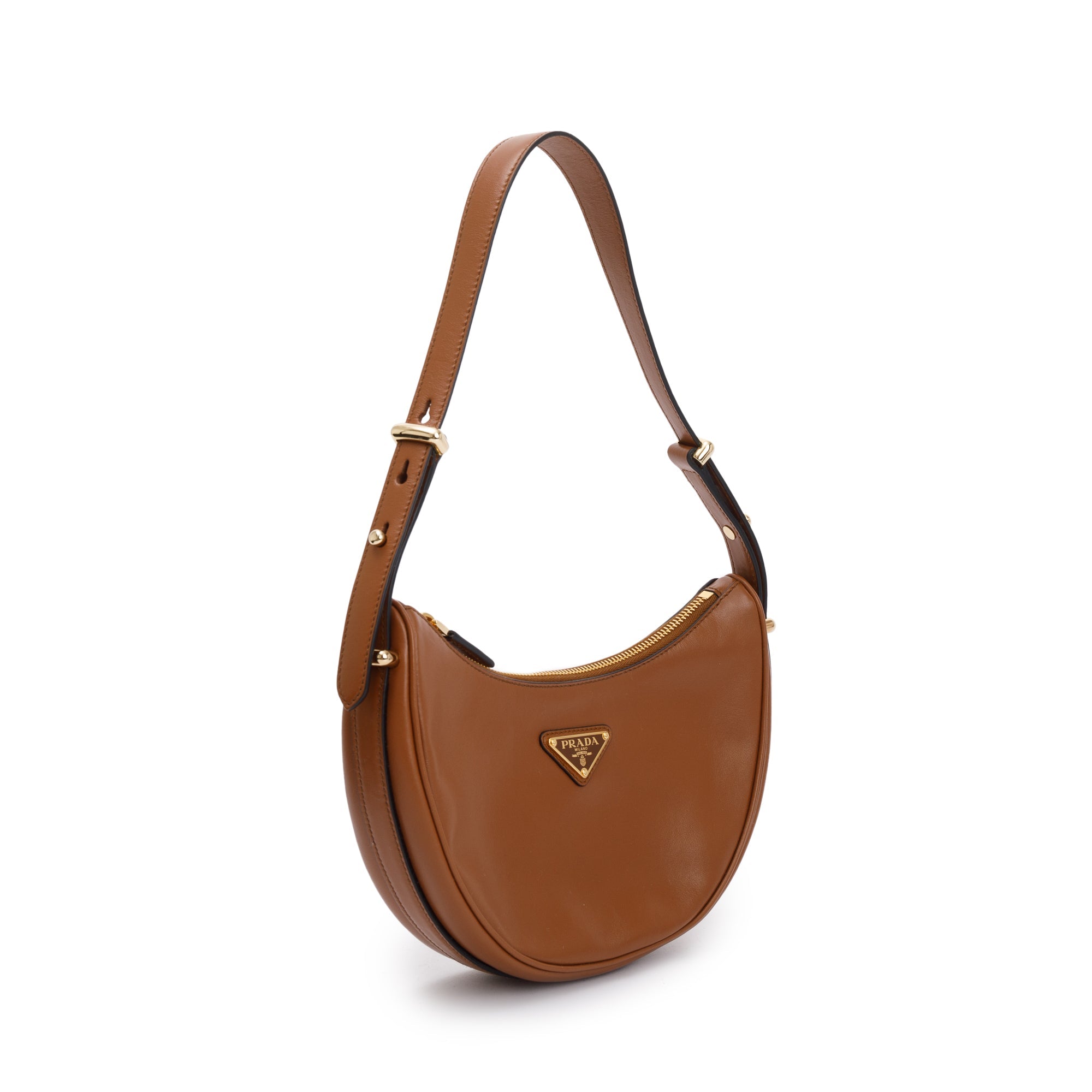 Prada Cognac Nappa Leather Arque Shoulder Bag w/ Strap