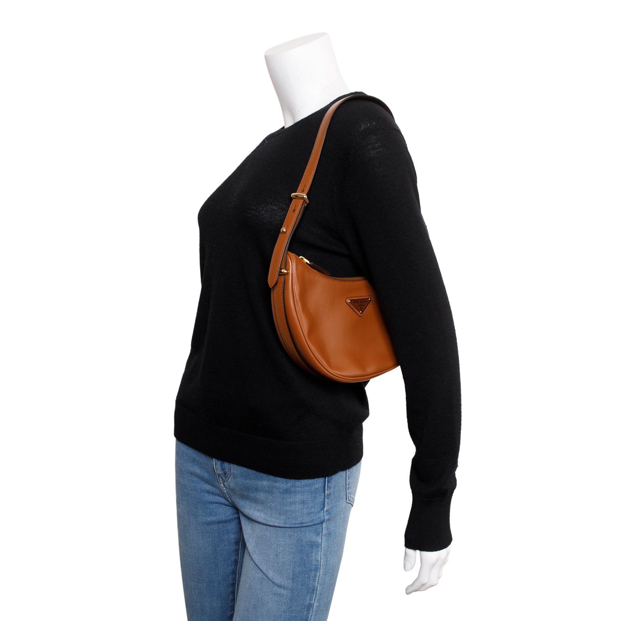 Prada Cognac Nappa Leather Arque Shoulder Bag w/ Strap