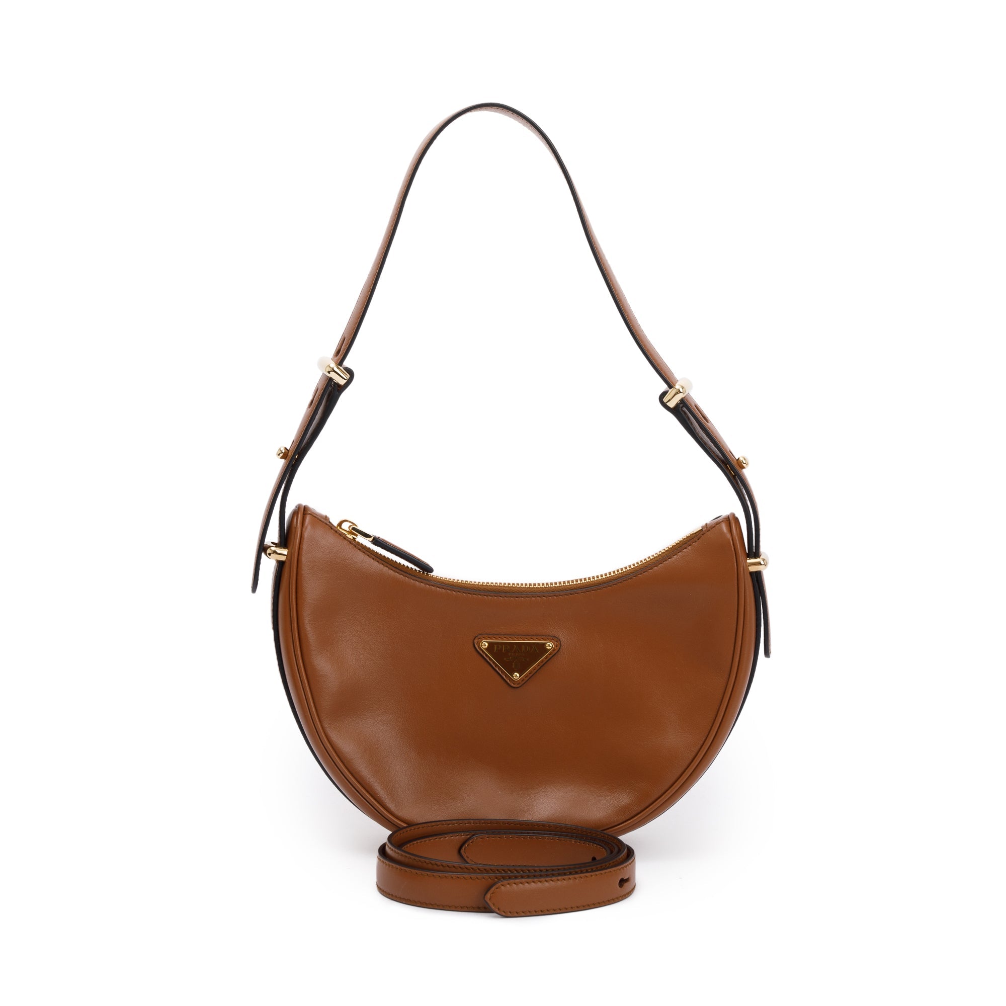 Prada Cognac Nappa Leather Arque Shoulder Bag w/ Strap