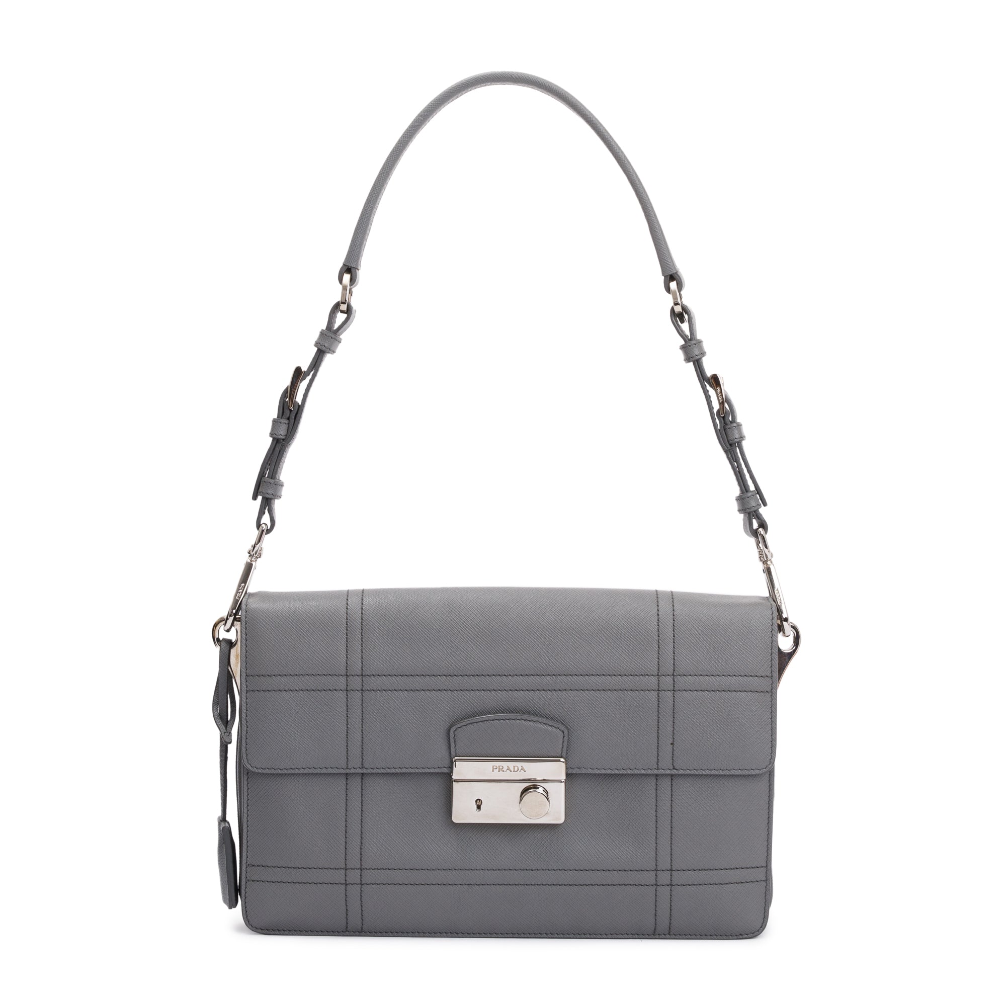 Prada Gray Saffiano Leather Soft Shoulder Bag