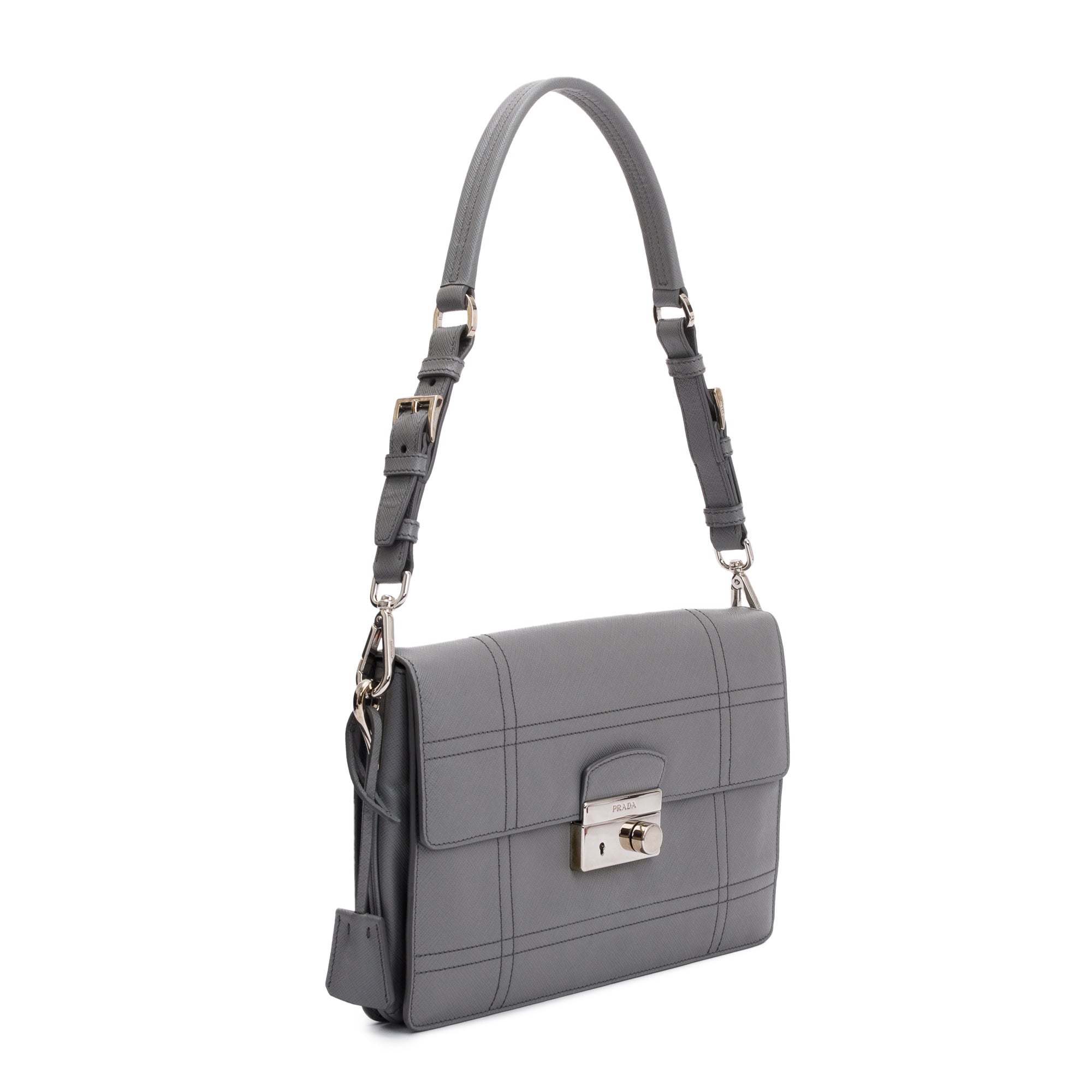 Prada Gray Saffiano Leather Soft Shoulder Bag