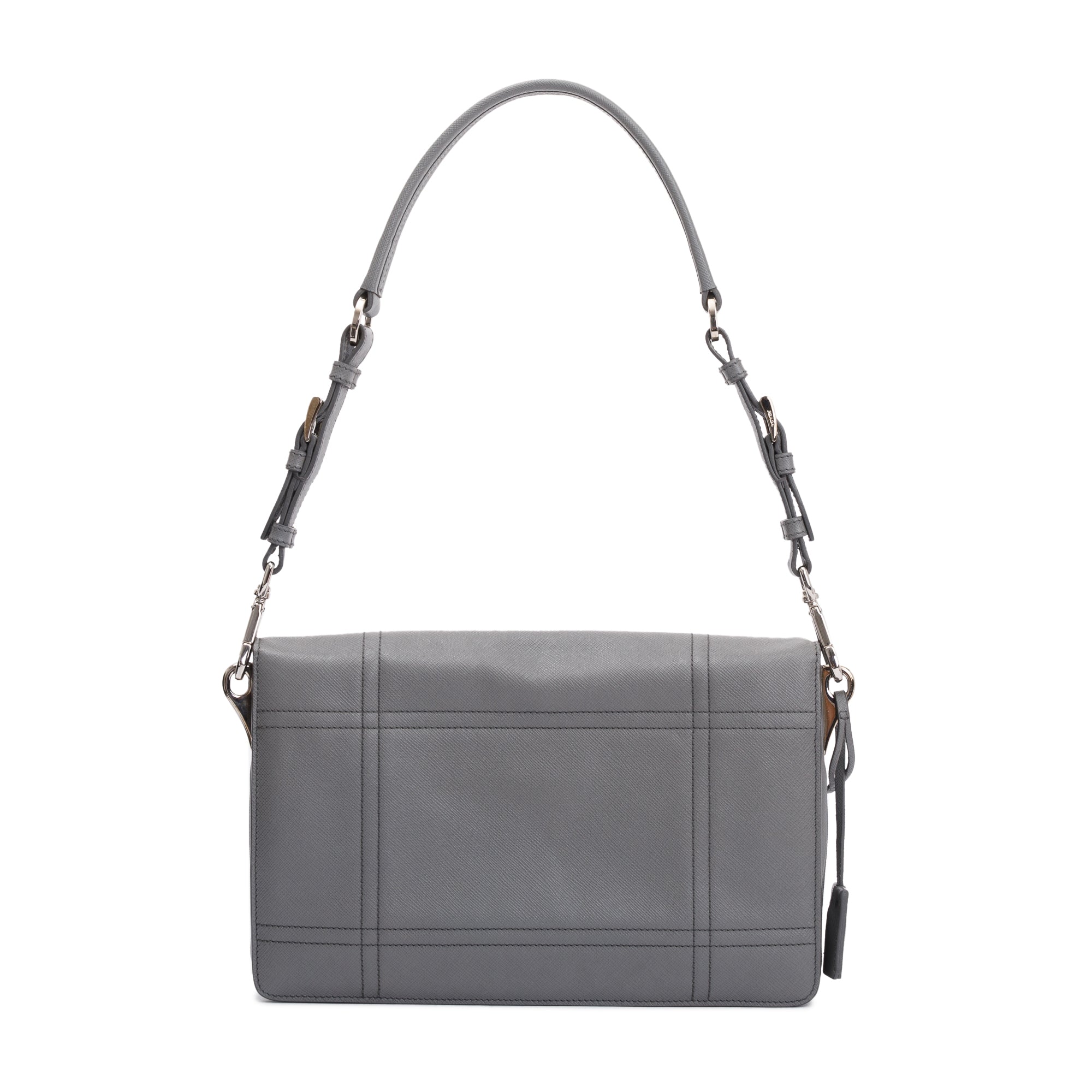 Prada Gray Saffiano Leather Soft Shoulder Bag