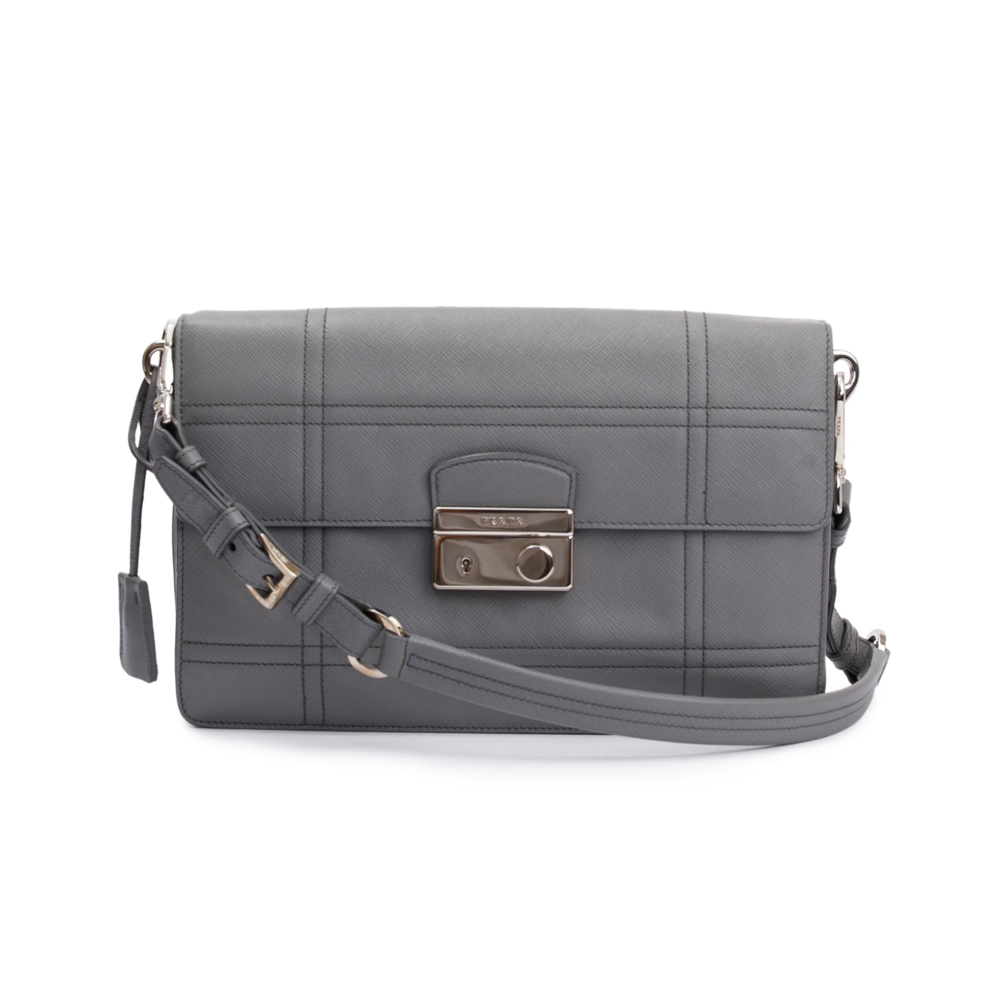 Prada Gray Saffiano Leather Soft Shoulder Bag