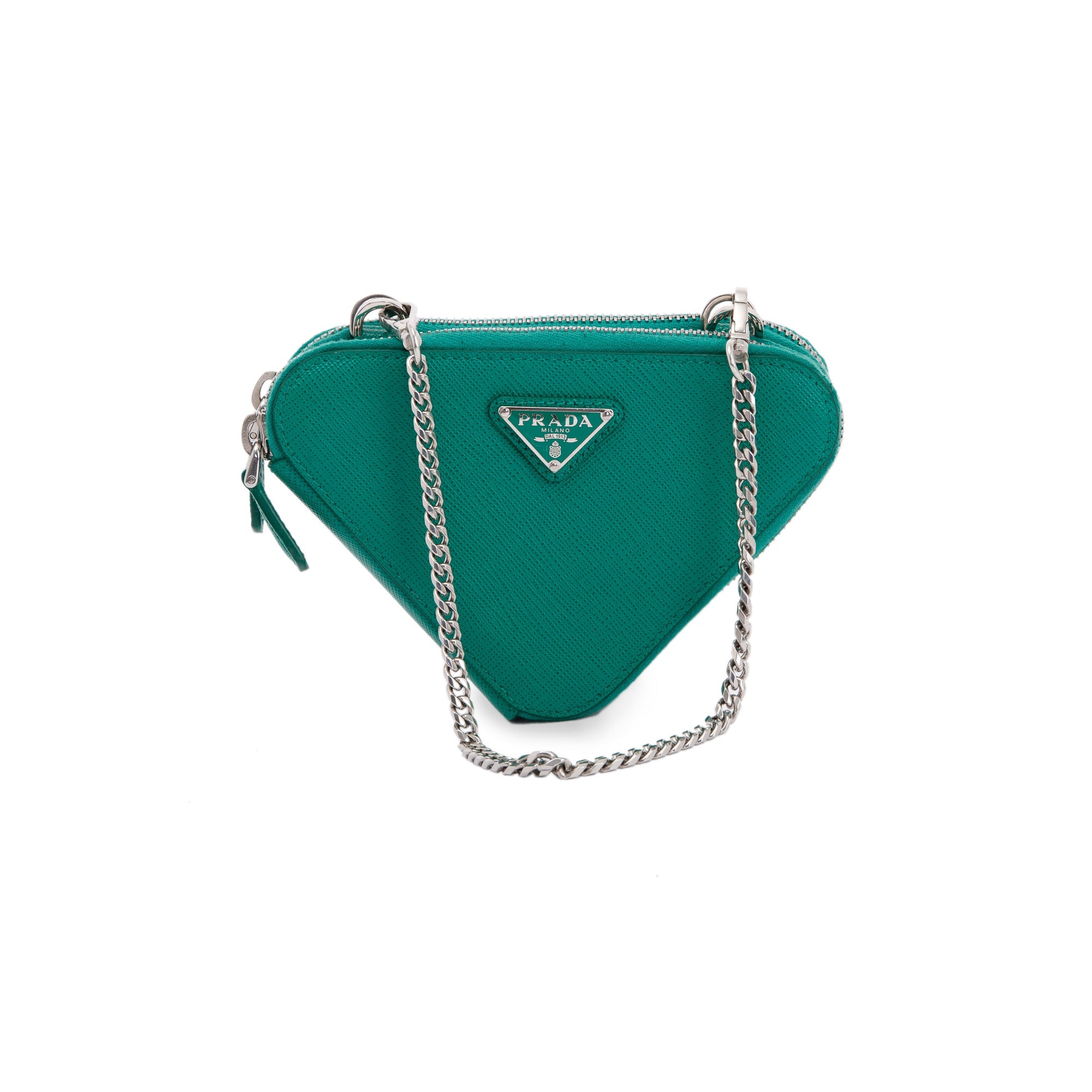 Prada Green Saffiano Leather Mini Triangle Pouch