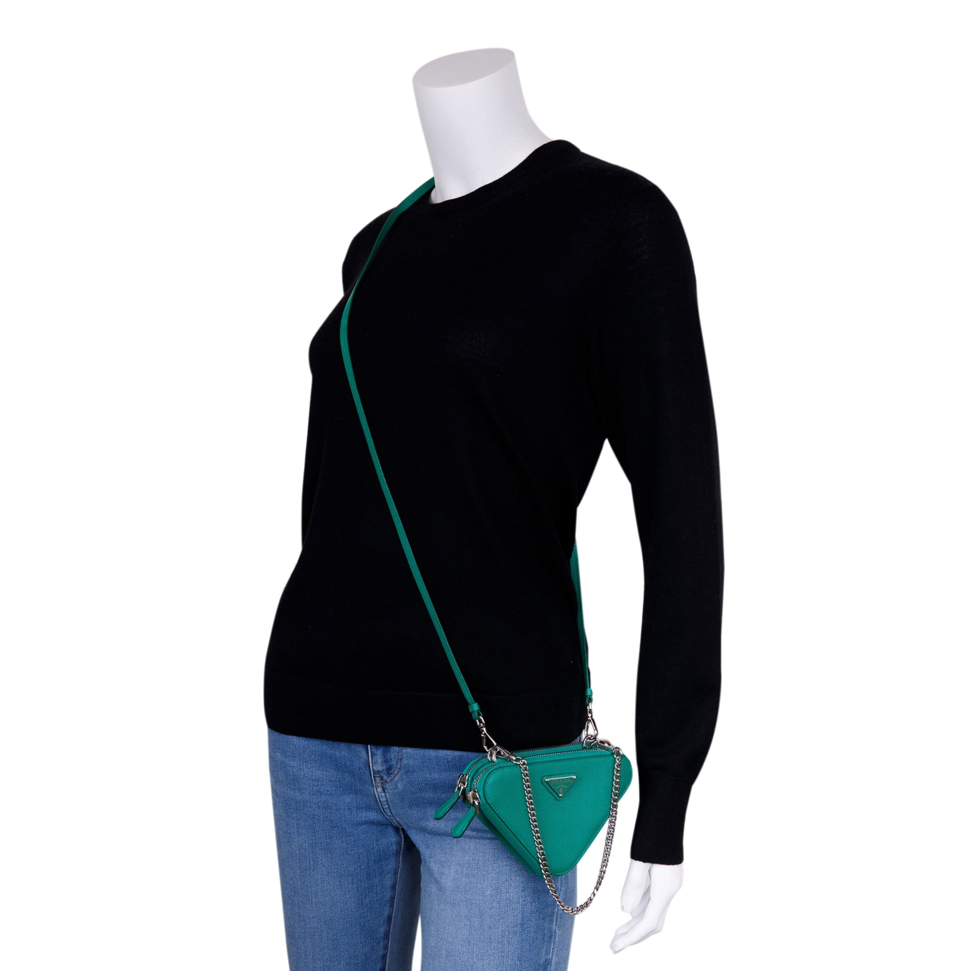 Prada Green Saffiano Leather Mini Triangle Pouch