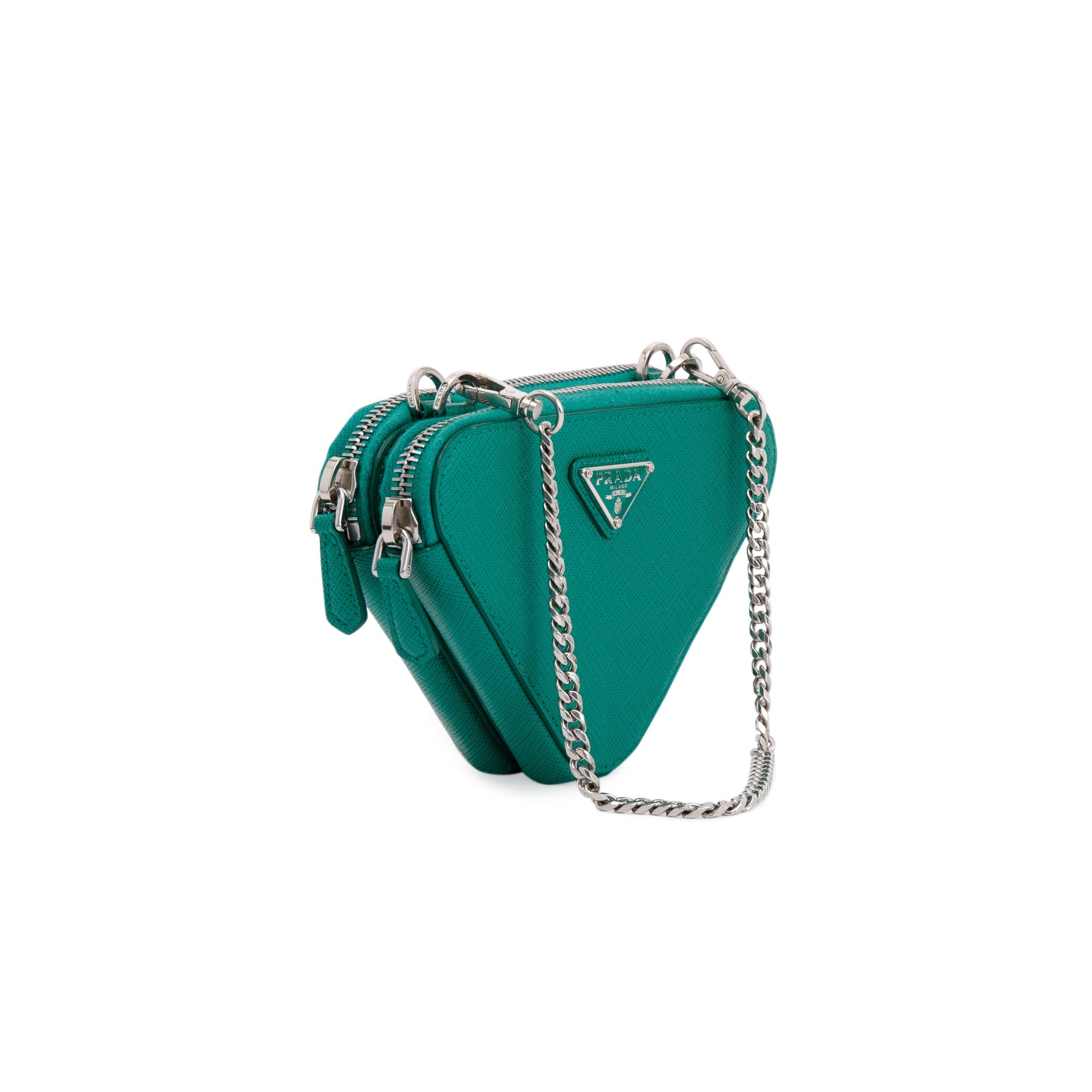 Prada Green Saffiano Leather Mini Triangle Pouch