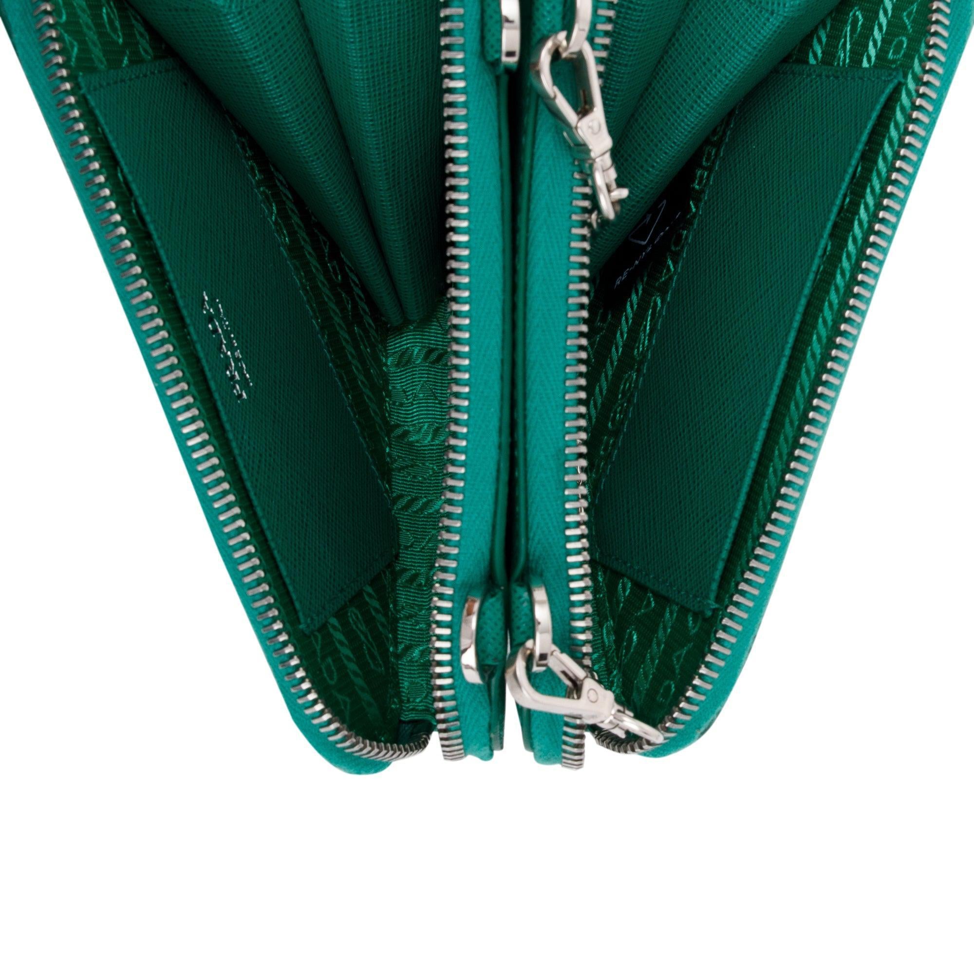 Prada Green Saffiano Leather Mini Triangle Pouch