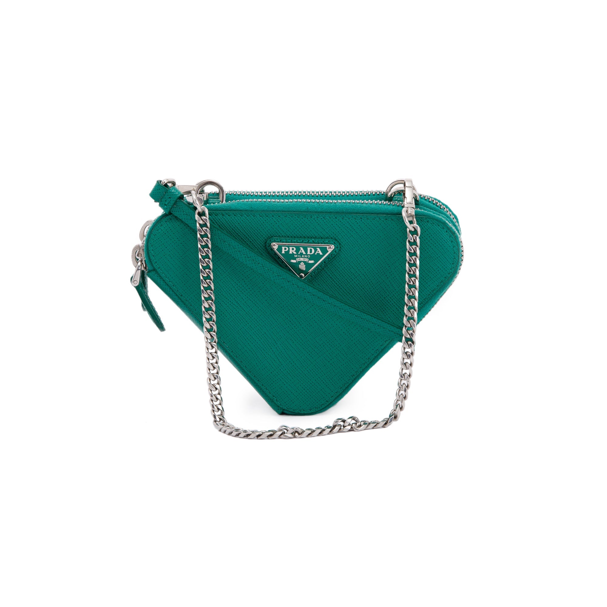 Prada Green Saffiano Leather Mini Triangle Pouch