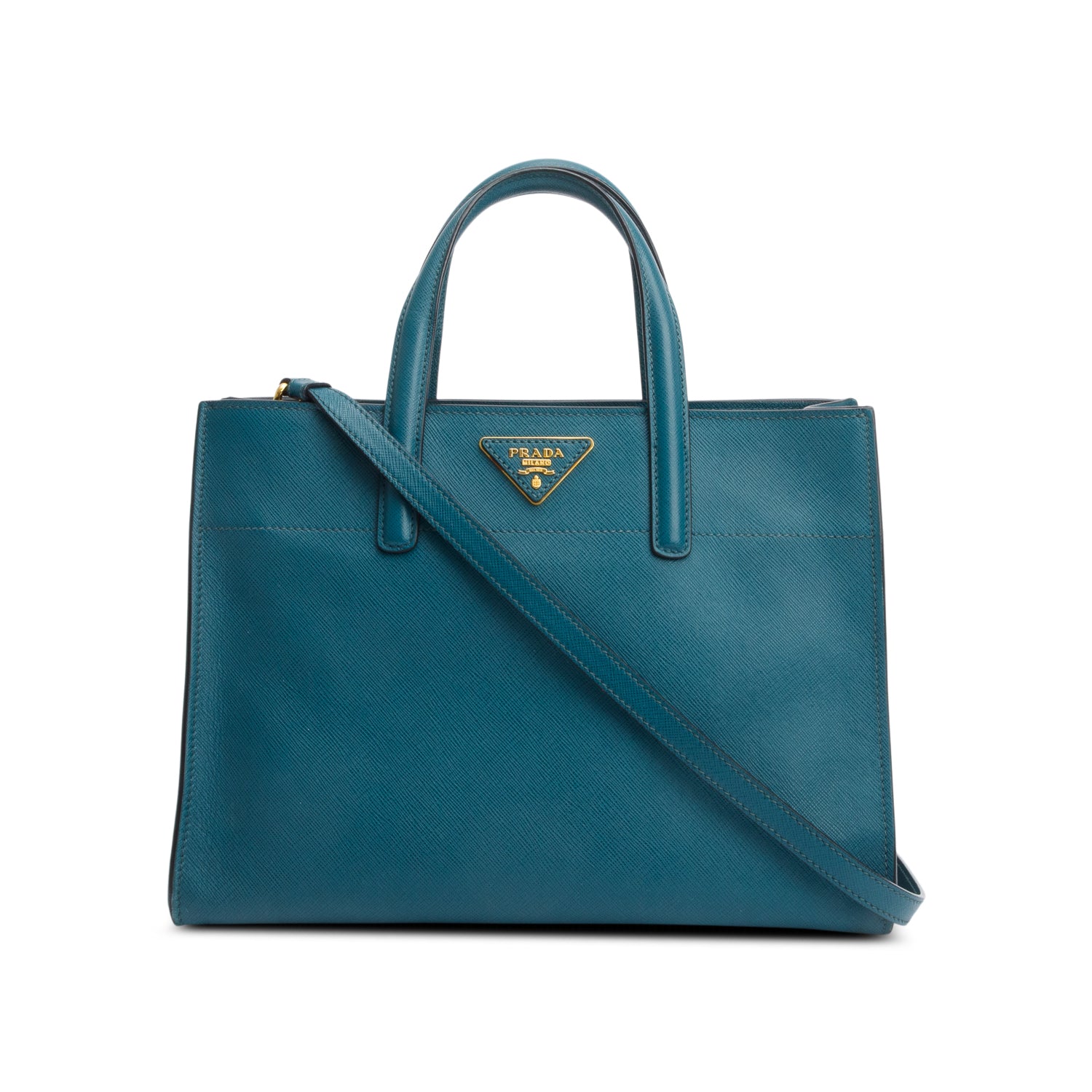 Prada Green Saffiano Soft Triple Pocket Convertible Tote w/ Strap