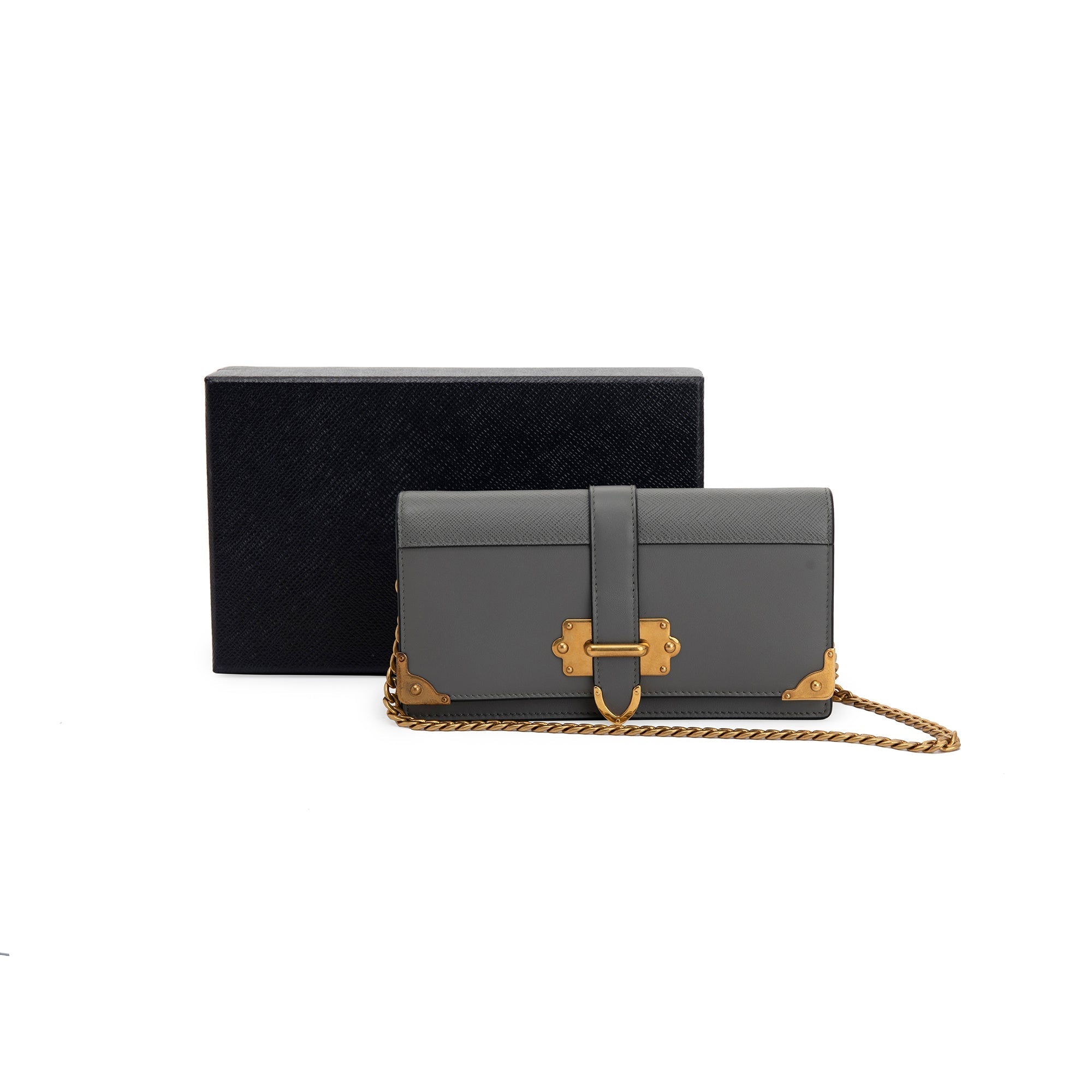 Prada Grey City Calf Cahier Wallet on Chain w/ Box & Authenticity Card