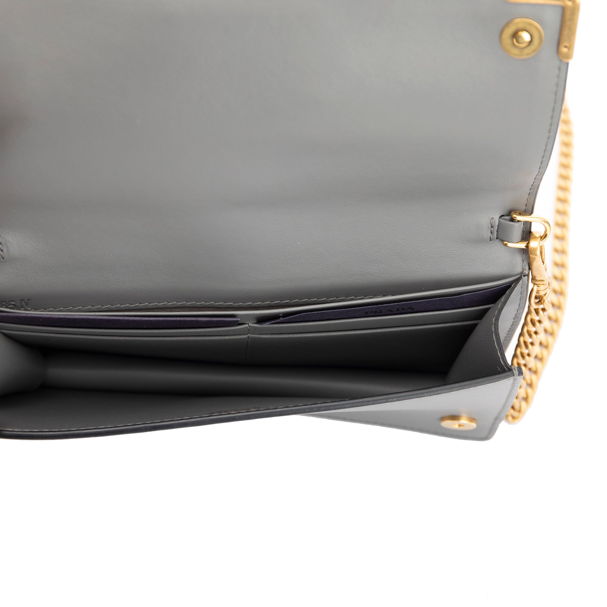Prada Grey City Calf Cahier Wallet on Chain w/ Box & Authenticity Card