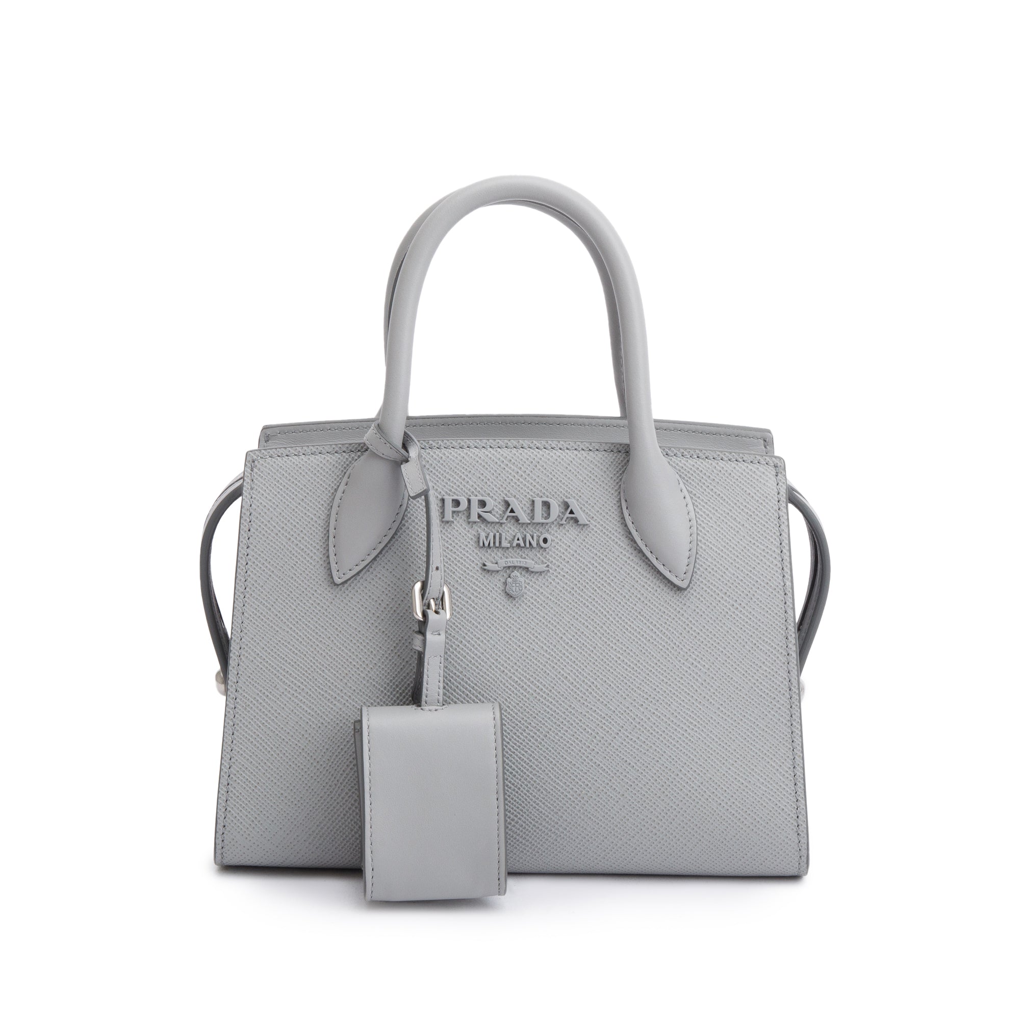 Prada Grey Saffiano Cuir Mini Monochrome Top Handle Tote w/ Strap