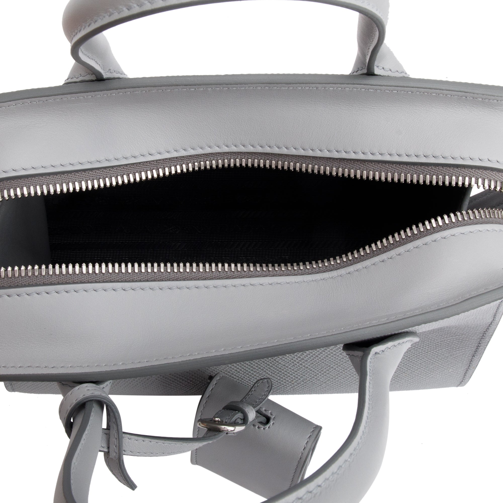 Prada Grey Saffiano Cuir Mini Monochrome Top Handle Tote w/ Strap