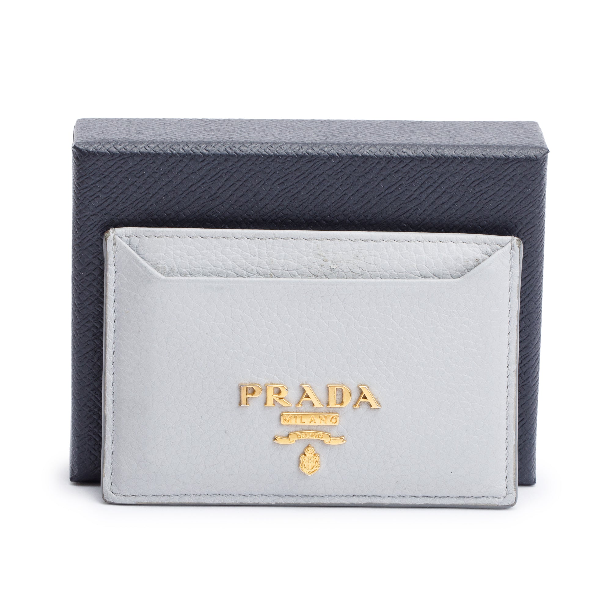 Prada Grey Saffiano Leather Card Holder w/ Box
