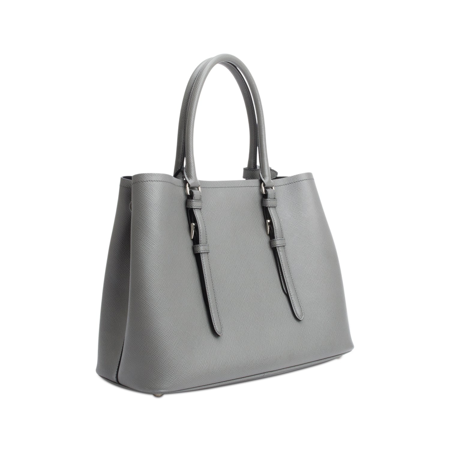 Prada Grey Saffiano Lux Medium Cuir Double Tote w/ Strap