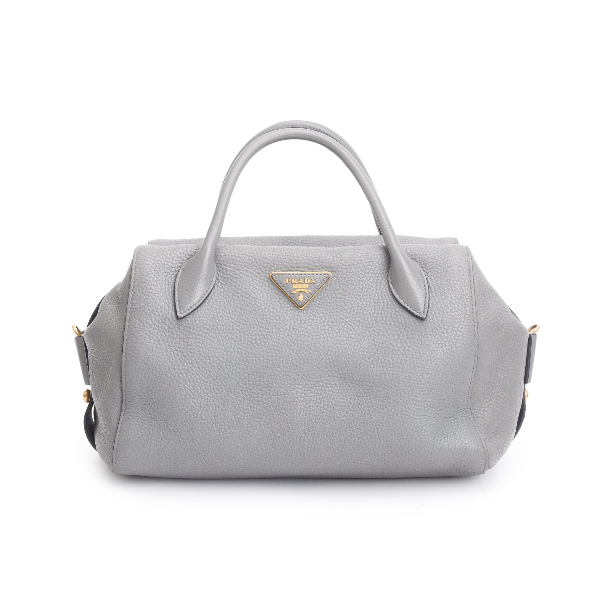 Prada Grey Vitello Daino Leather Baulleto Tote w/ Strap