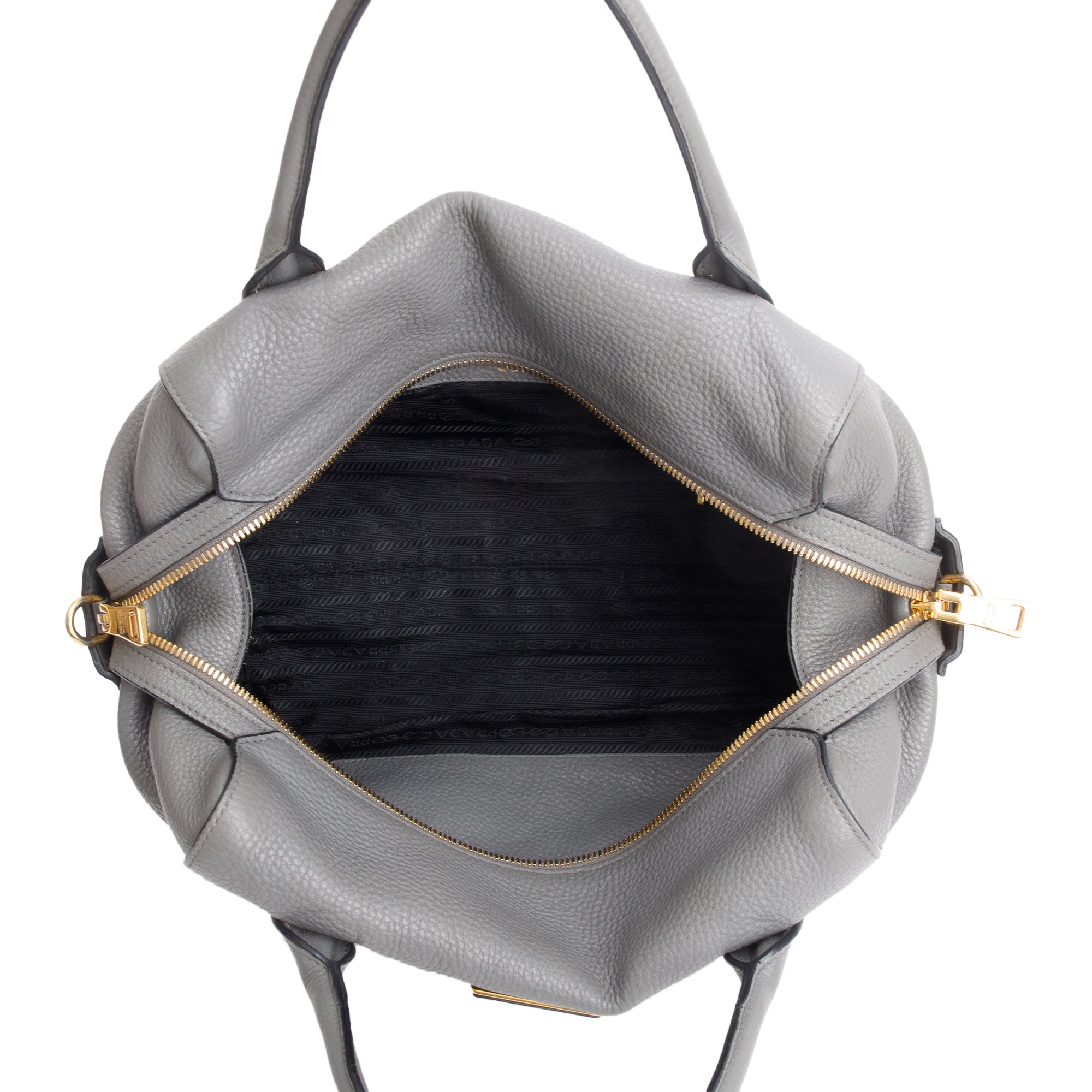 Prada Grey Vitello Daino Leather Baulleto Tote w/ Strap