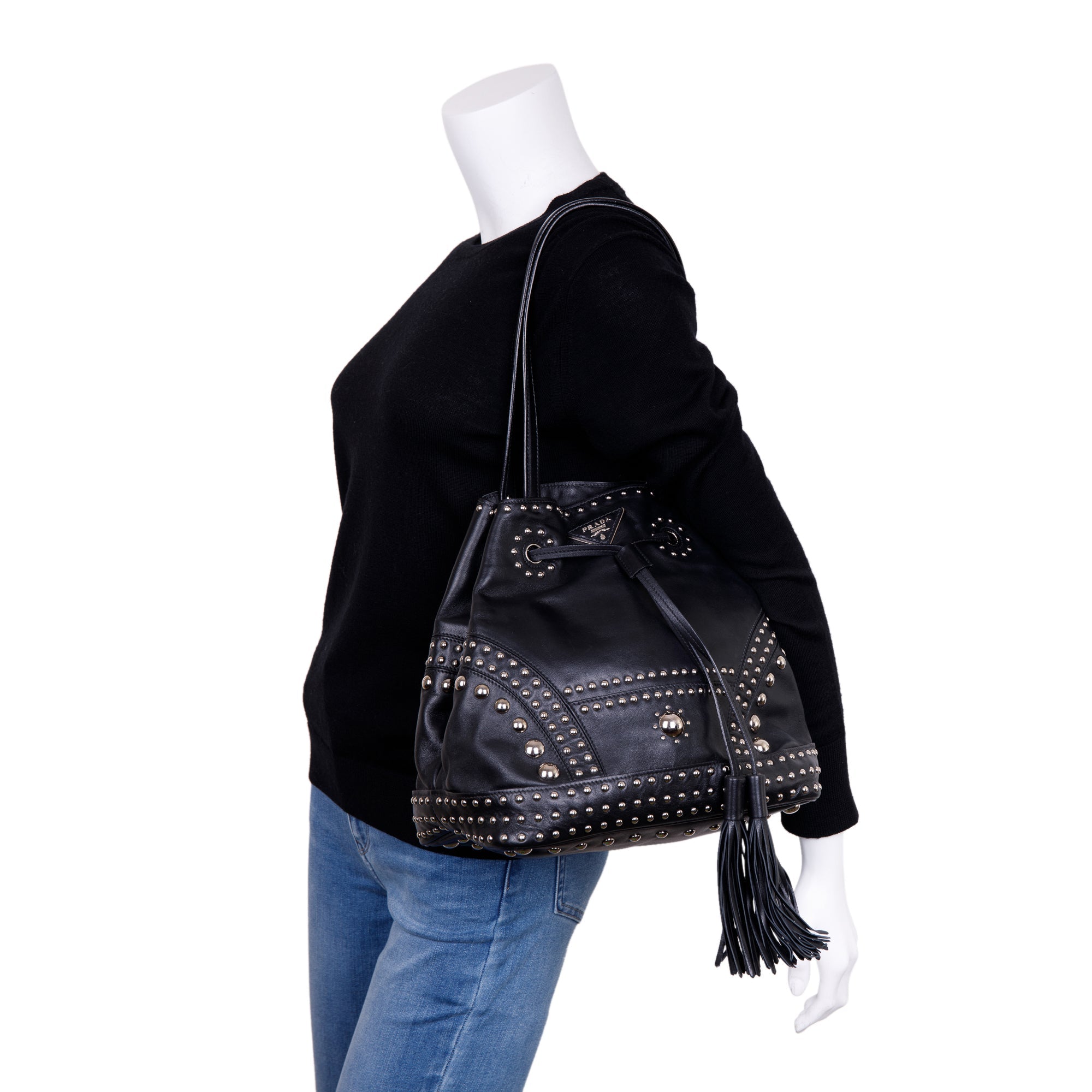 Prada Grommet Embellished City Calf Bucket Bag