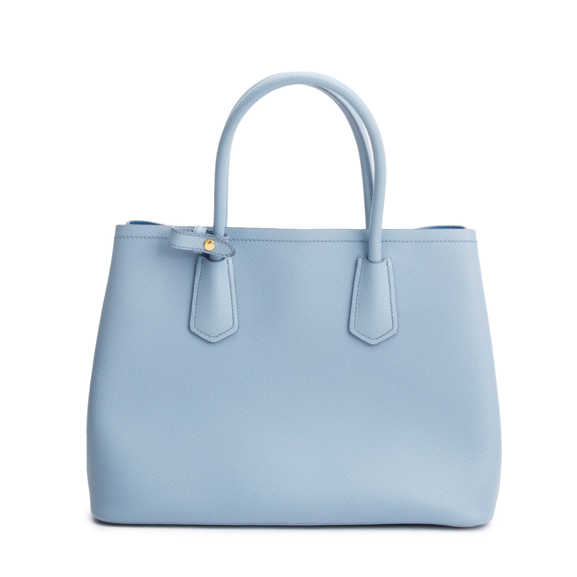 Prada Light Blue Saffiano Lux Medium Cuir Double Tote w/ Strap & Authenticity Card