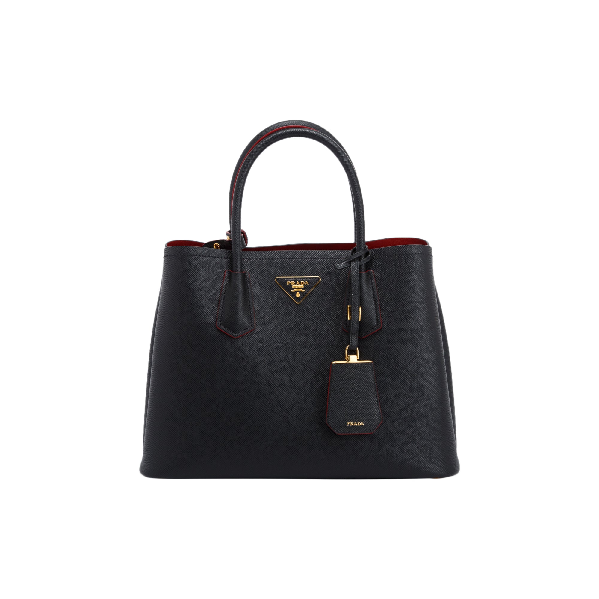 Prada Medium Saffiano Cuir Double Tote w/ Strap & Authenticity Card