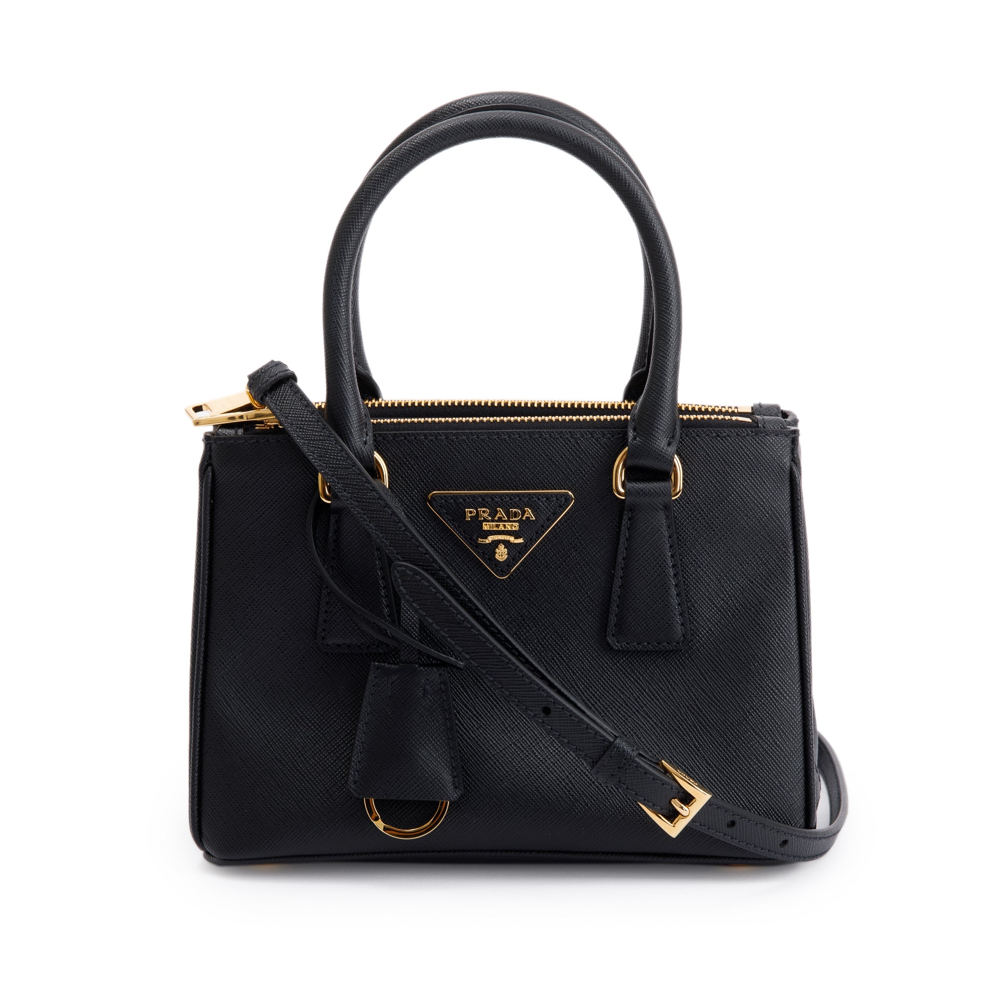 Prada Mini Saffiano Lux Galleria Double Zip Tote w/ Strap