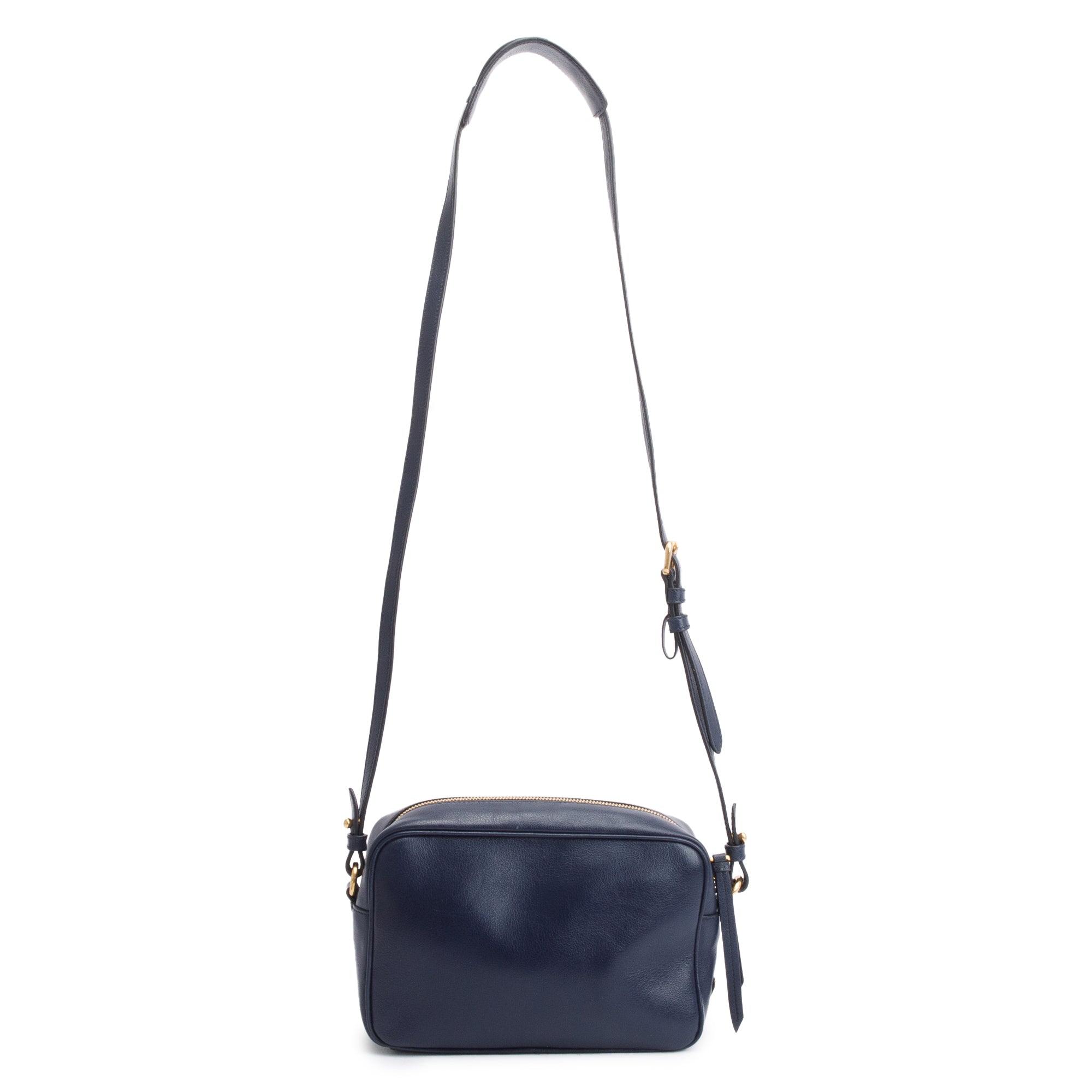 Prada Navy Glace Calf Leather Logo Camera Crossbody Bag w/ Authenticity Card