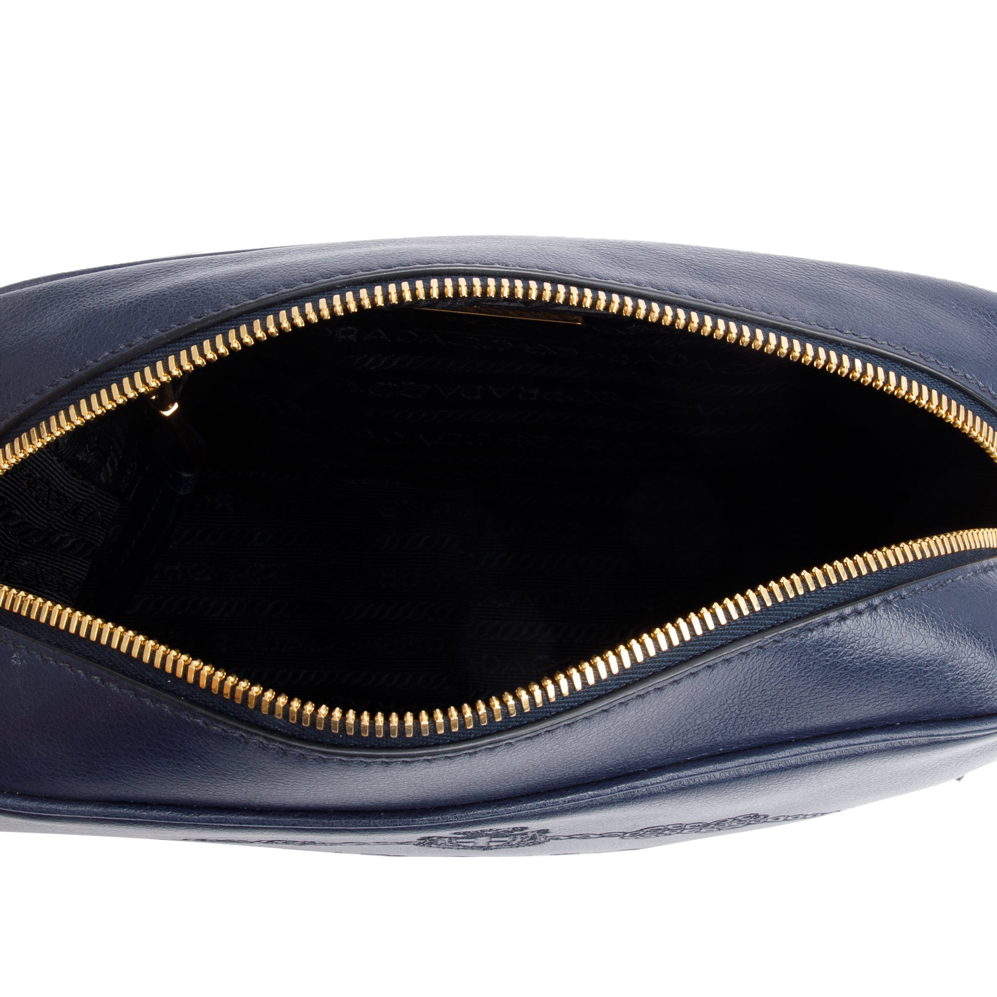 Prada Navy Glace Calf Leather Logo Camera Crossbody Bag w/ Authenticity Card