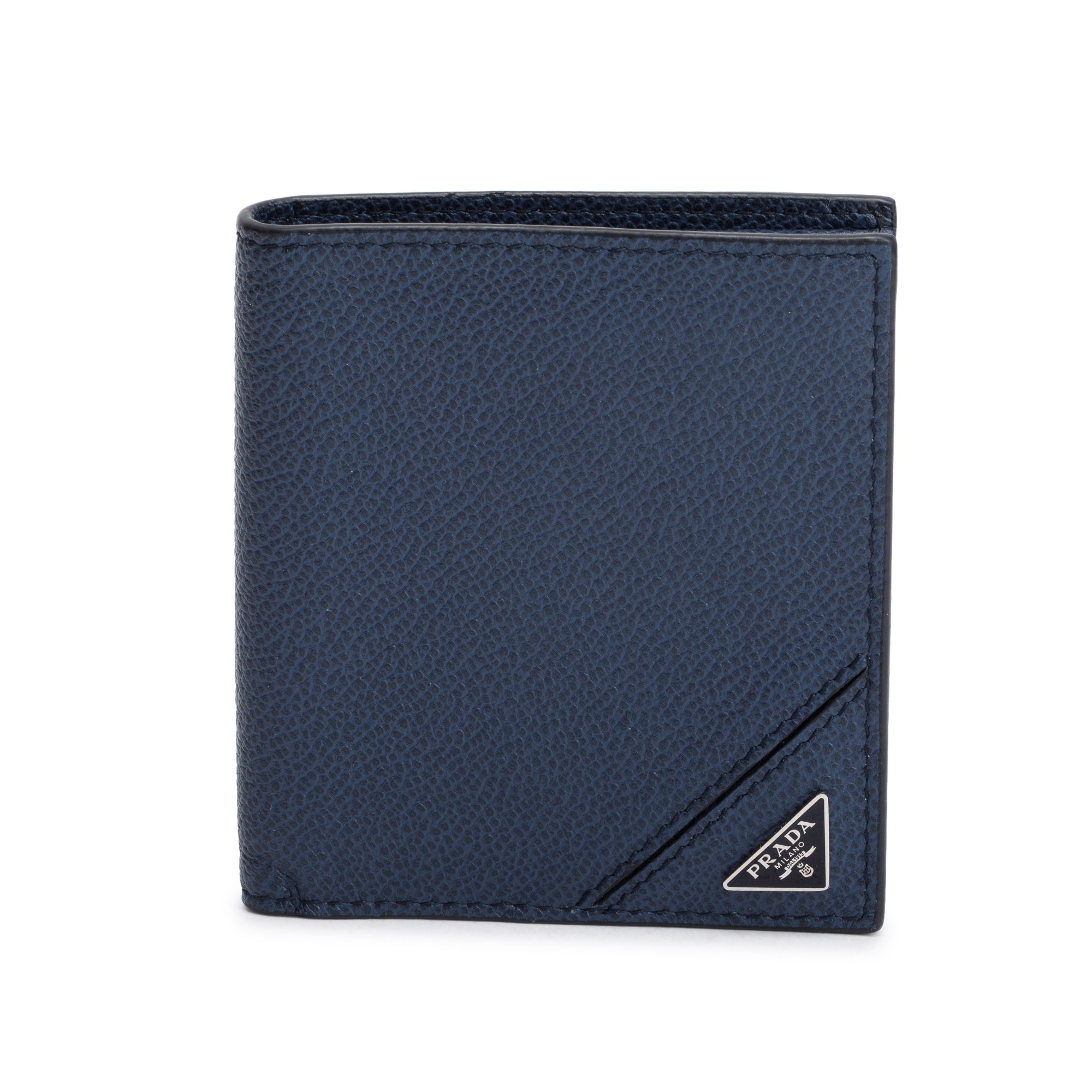 Prada Navy Leather Bi-Fold Wallet w/ Box