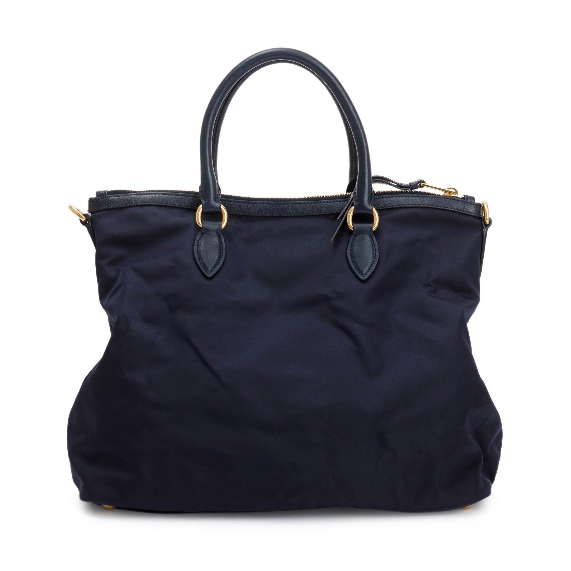 Prada Navy Leather Trimmed Tessuto Nylon Tote w/ Strap
