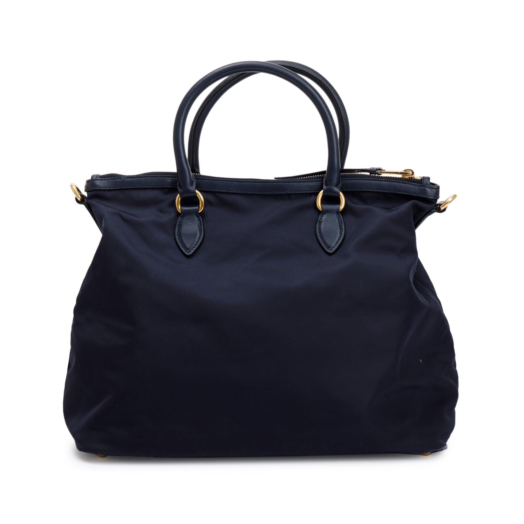 Prada Navy Leather Trimmed Tessuto Nylon Tote w/ Strap