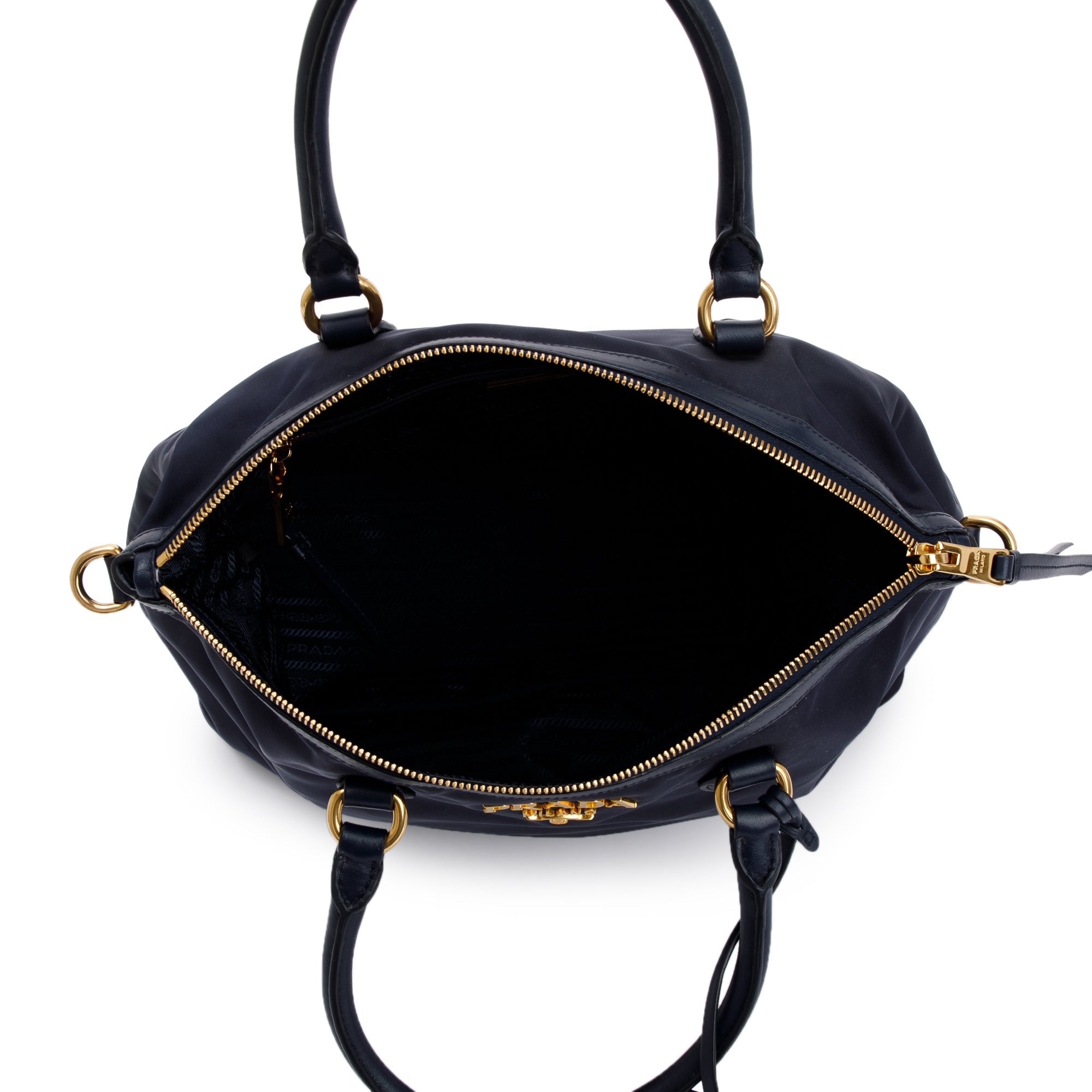 Prada Navy Leather Trimmed Tessuto Nylon Tote w/ Strap