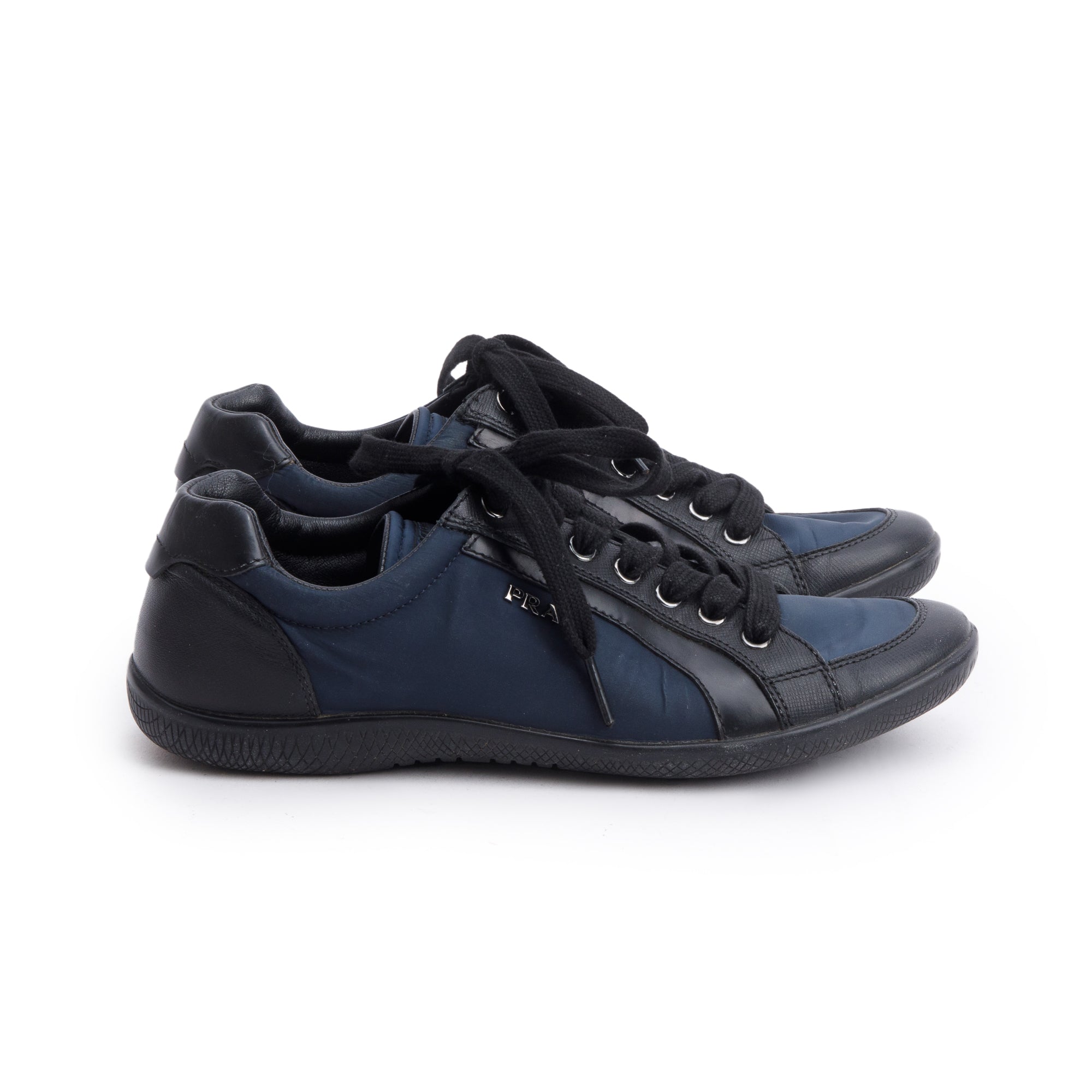 Prada Navy Nylon Black Leather Linea Rossa Sneakers, Size 36
