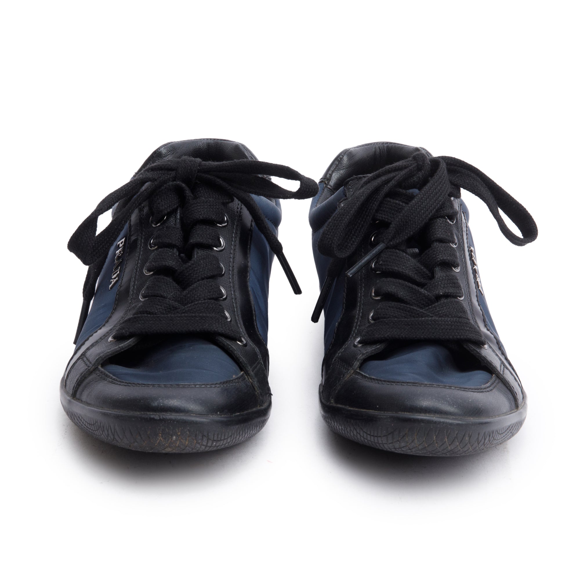 Prada Navy Nylon Black Leather Linea Rossa Sneakers, Size 36
