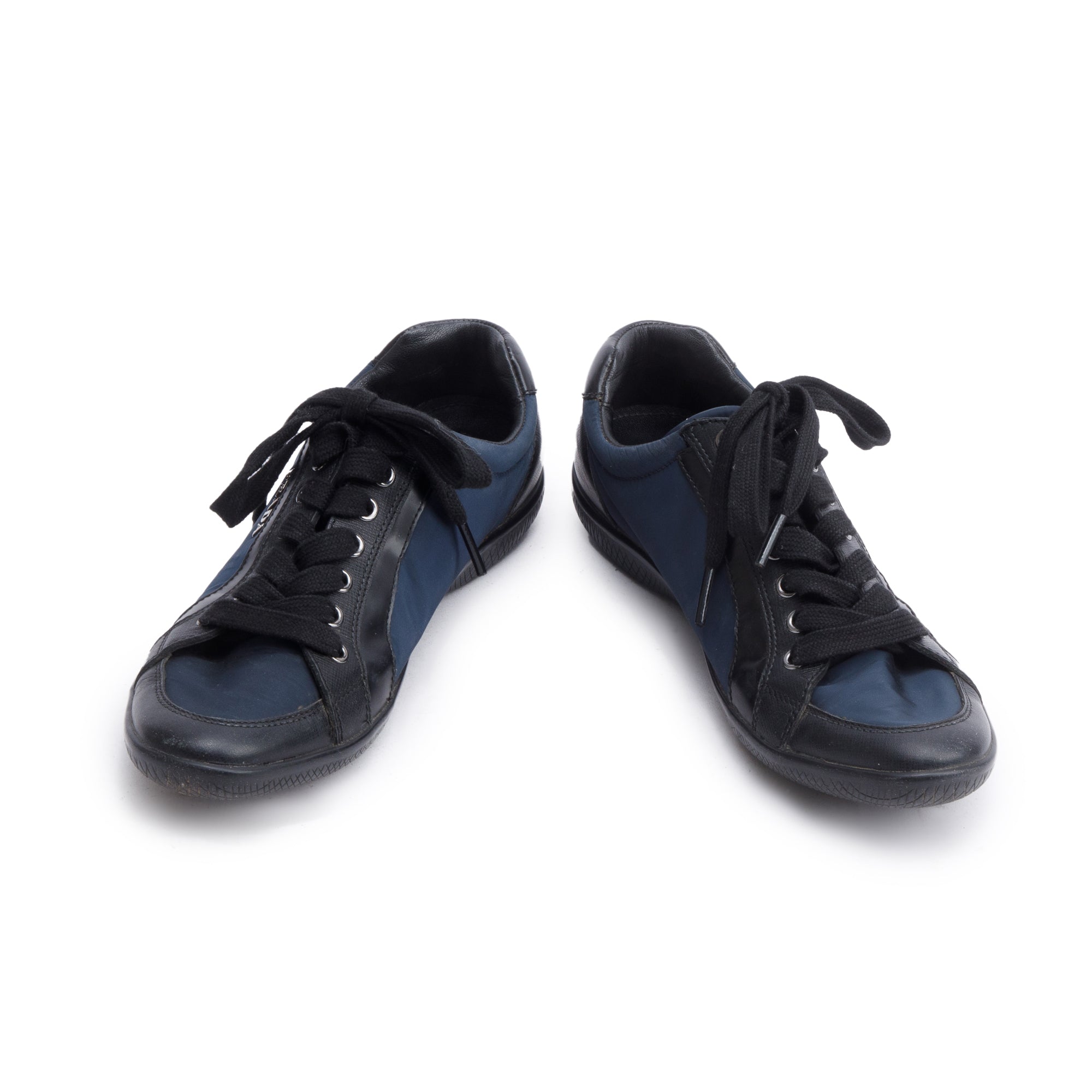 Prada Navy Nylon Black Leather Linea Rossa Sneakers, Size 36