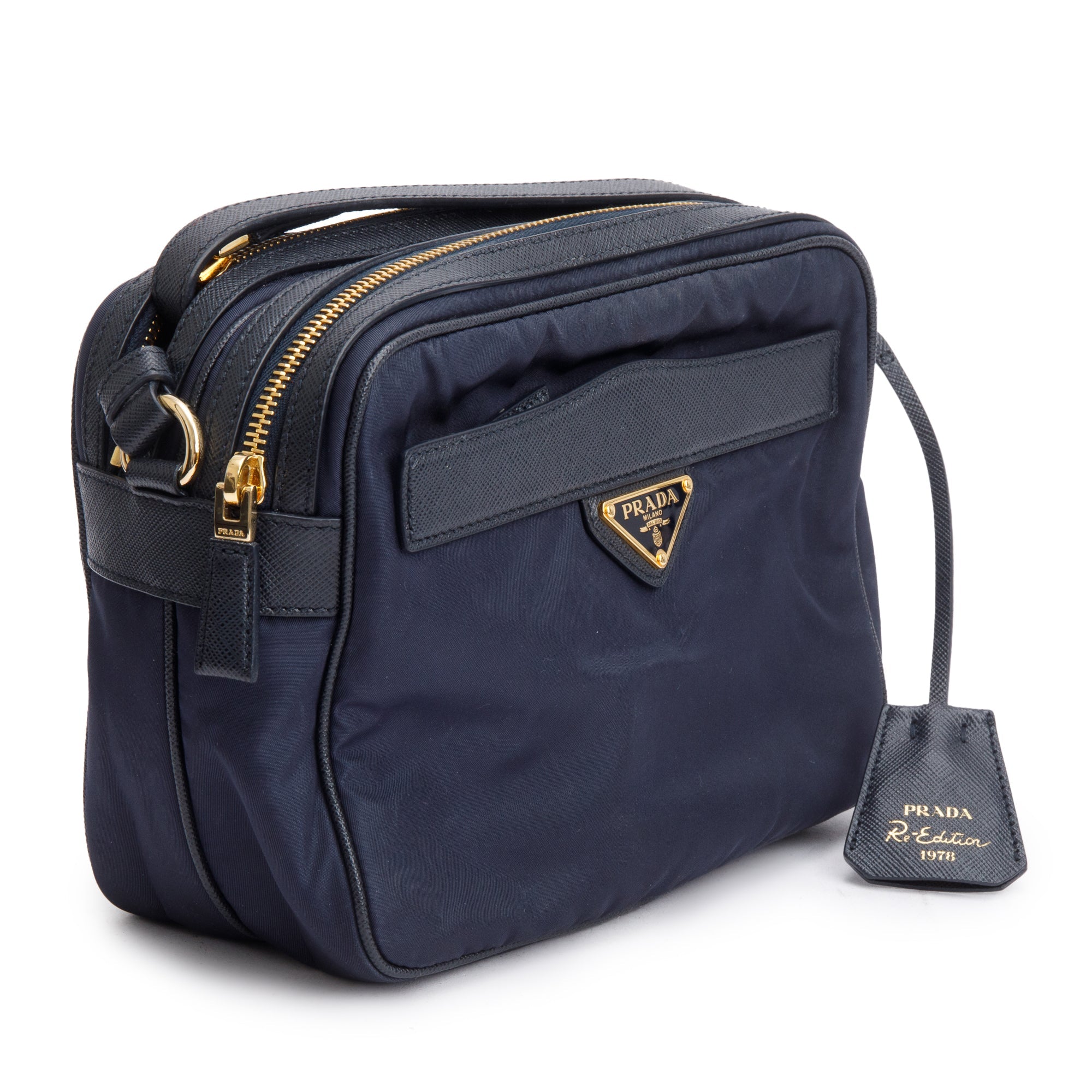Prada Navy Nylon and Saffiano Leather Trim Re-Edition 1978 Mini Shoulder Bag